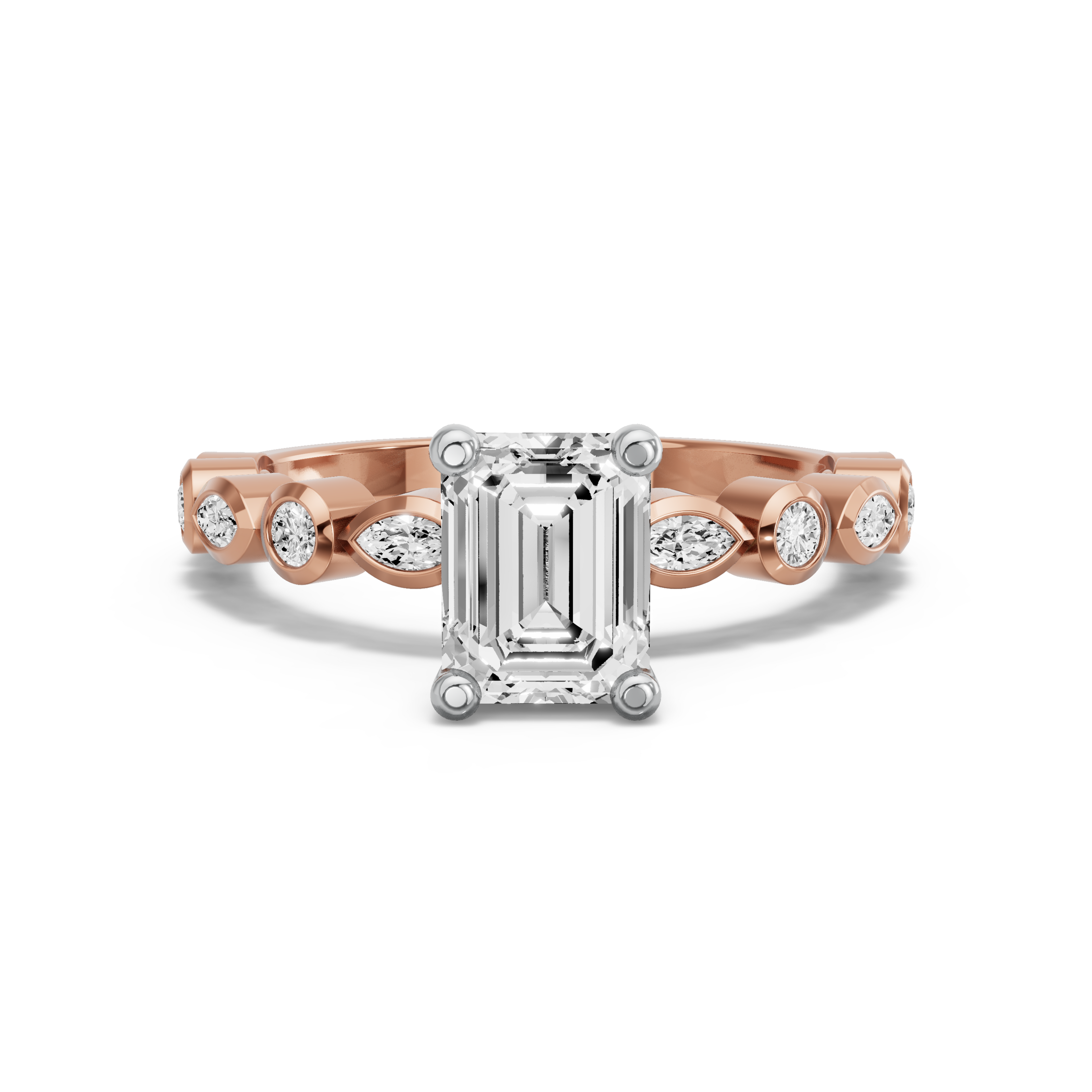 Image for Emerald Surprise diamond Ring with Alternating Marquise band in 18K Two Tone Rose Gold