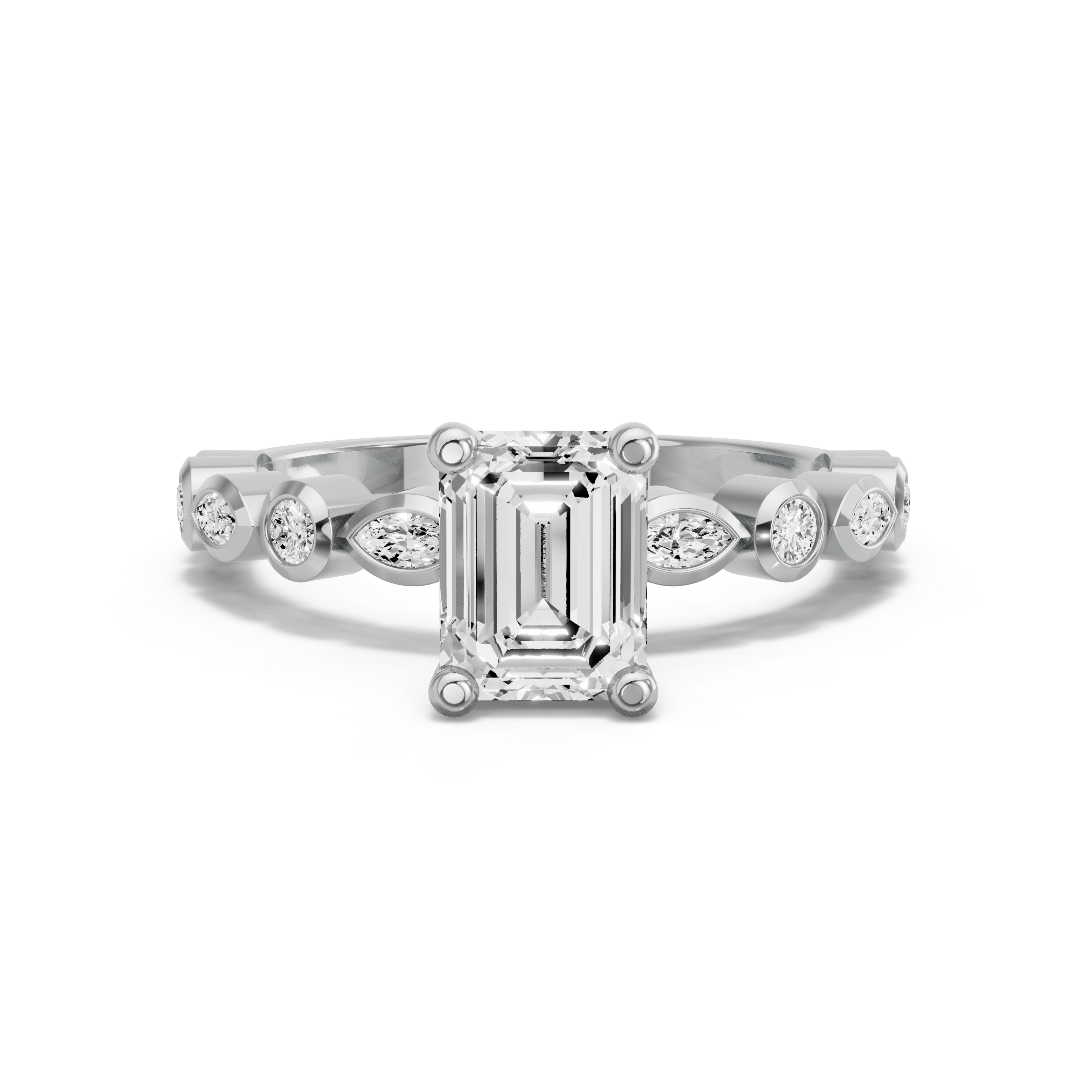 Image for Emerald Surprise diamond Ring with Alternating Marquise band in 10K White Gold