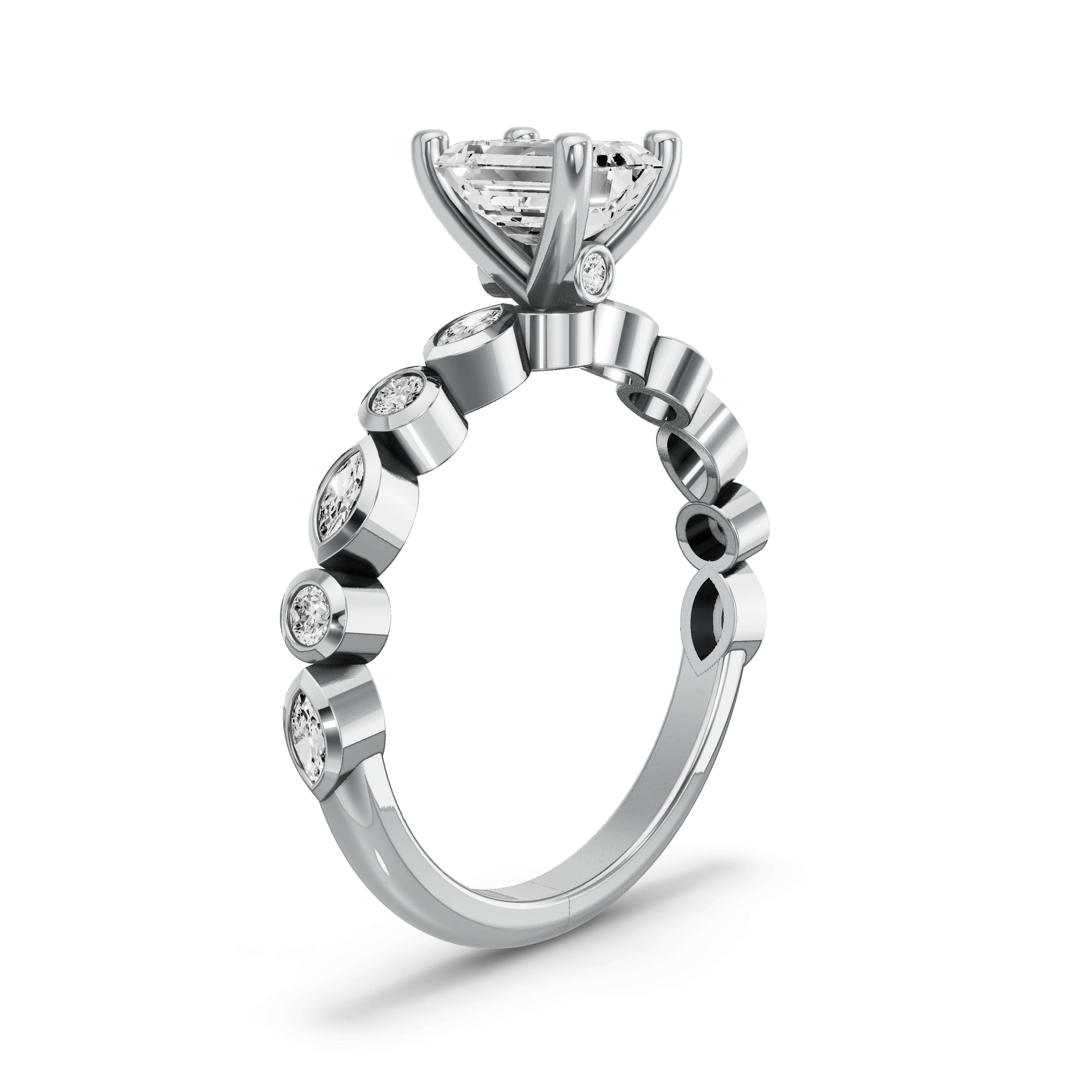 Image for Emerald Surprise diamond Ring with Alternating Marquise band in 14K White Gold