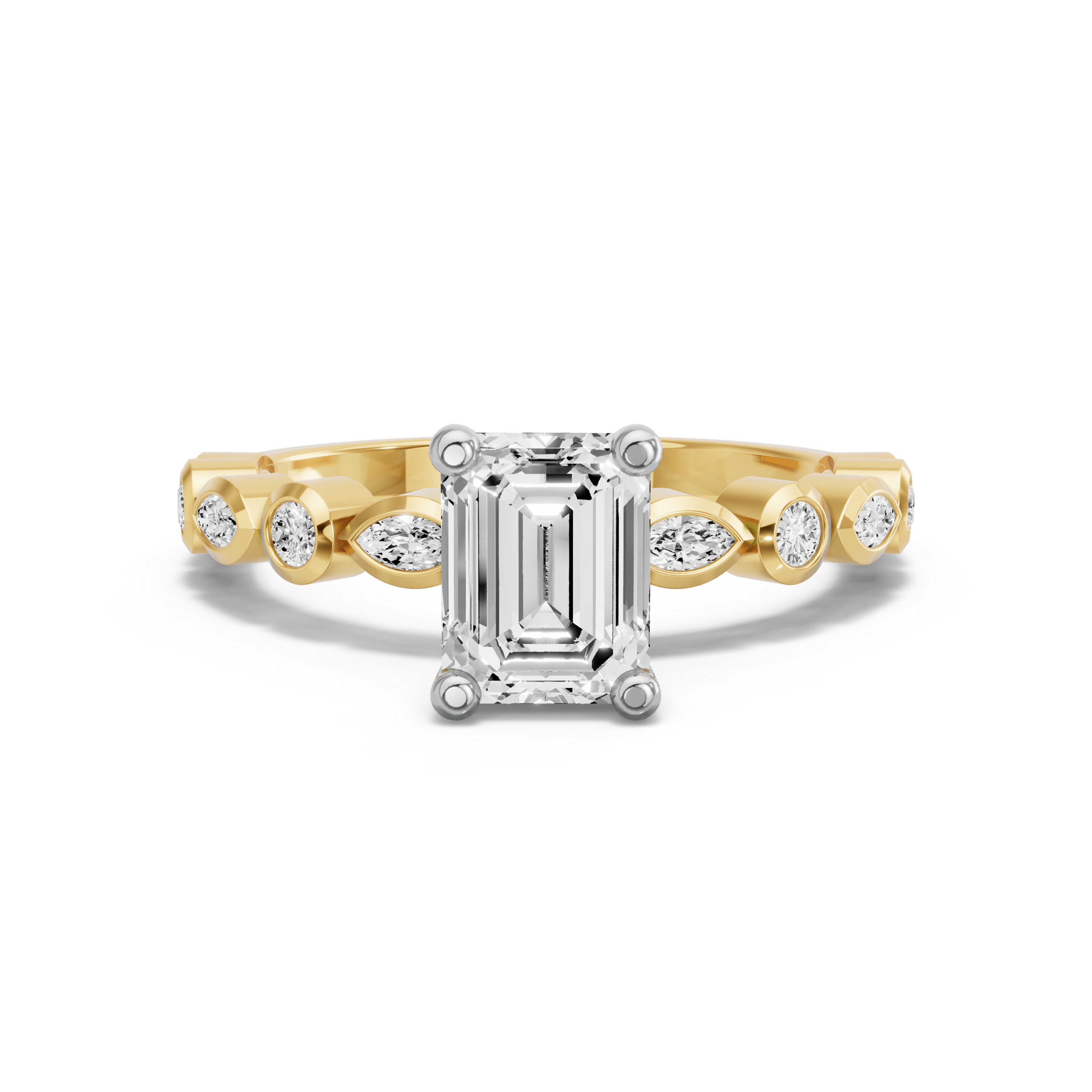 Image for Emerald Surprise diamond Ring with Alternating Marquise band in 18K Two Tone Yellow Gold