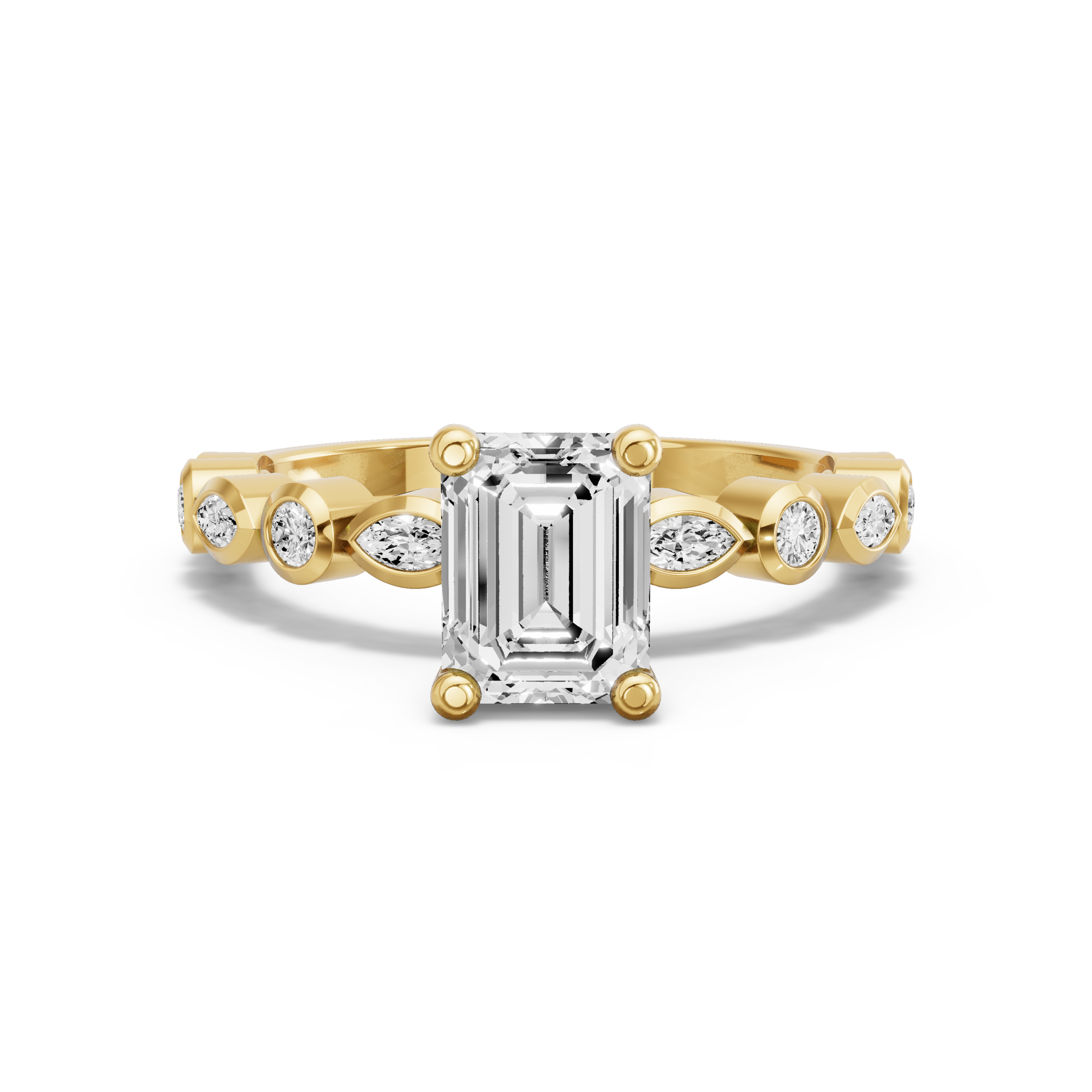 Image for Emerald Surprise diamond Ring with Alternating Marquise band in 14K Yellow Gold
