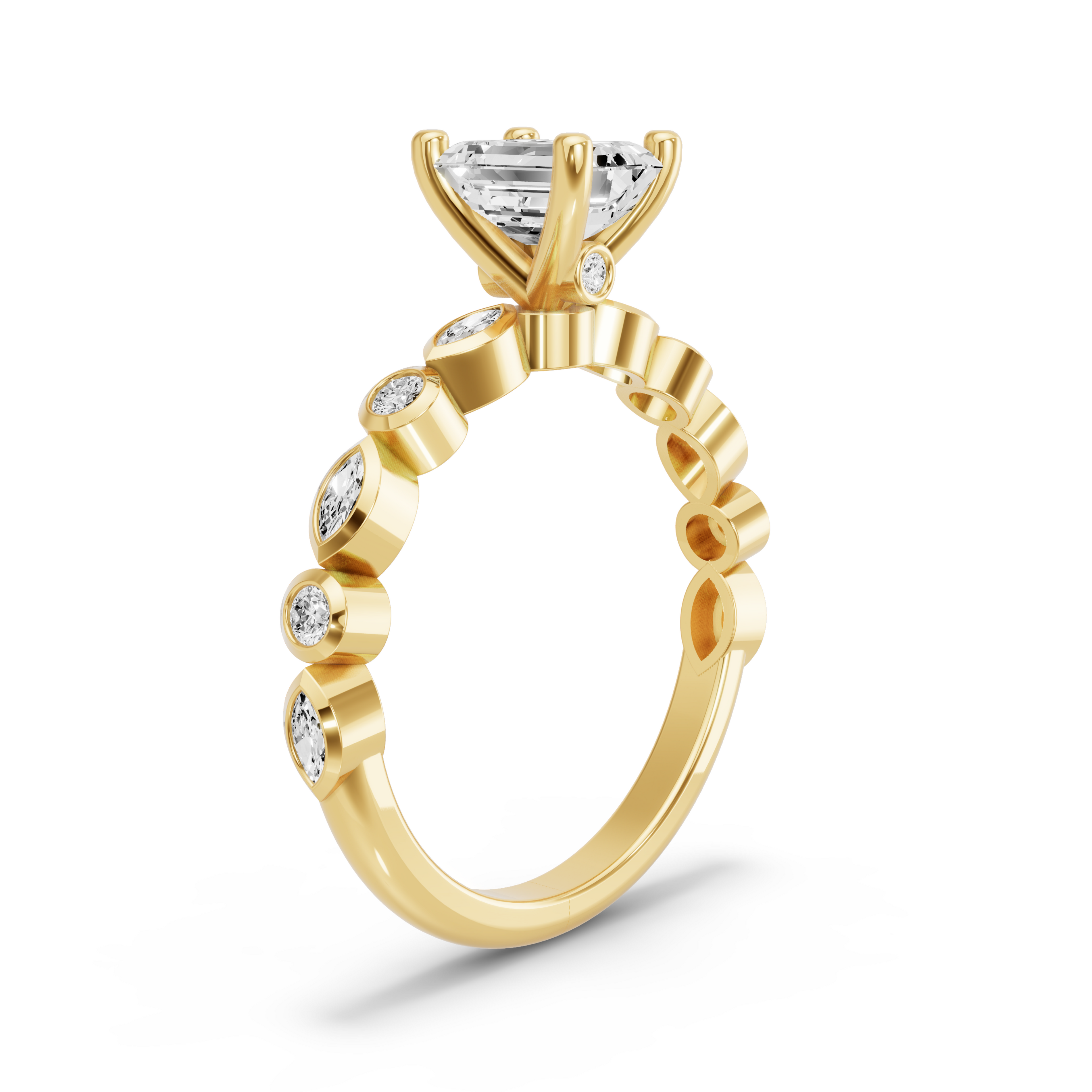 Image for Emerald Surprise diamond Ring with Alternating Marquise band in 10K Yellow Gold