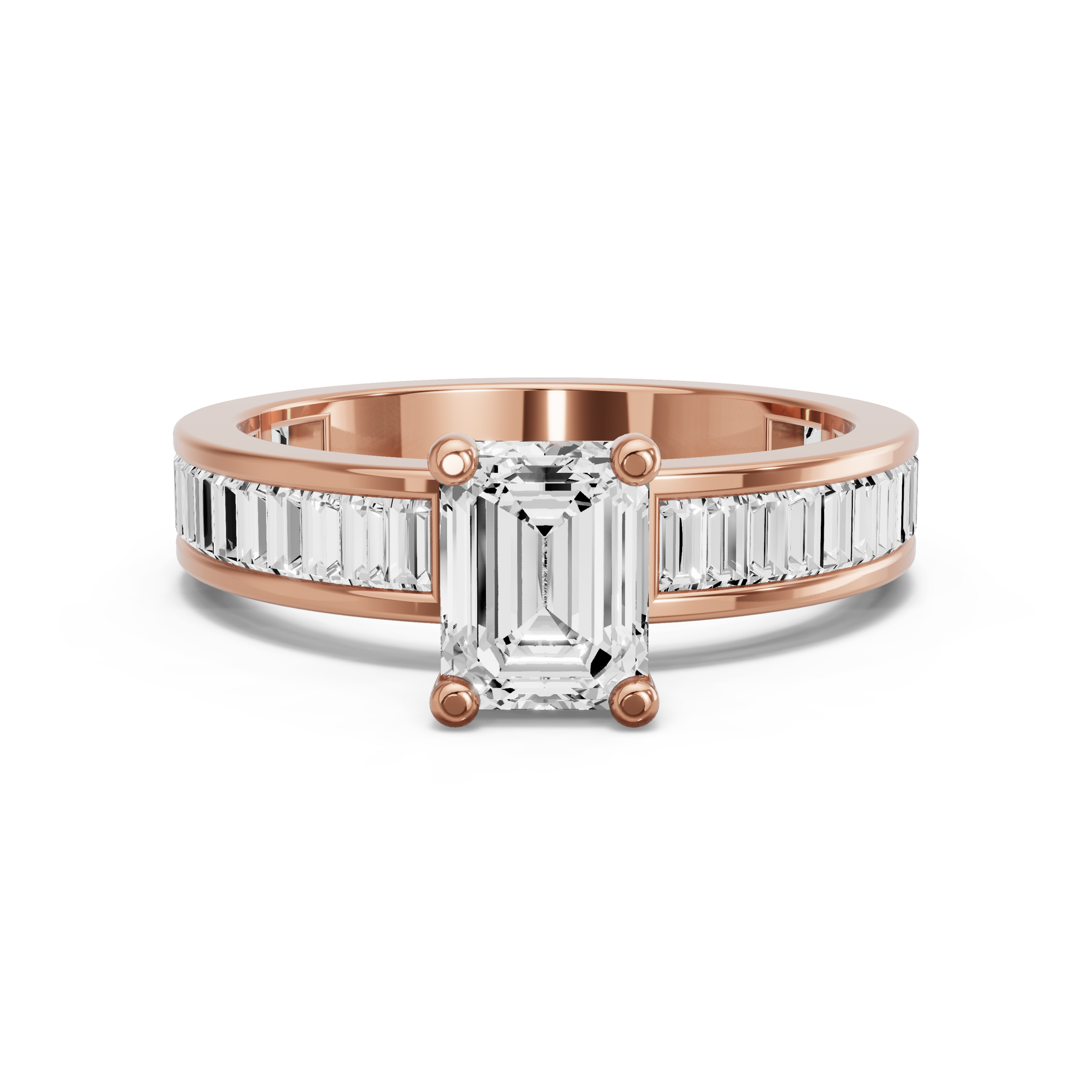 Image for Emerald Surprise diamond Ring with Baguette Channel band in 10K Rose Gold