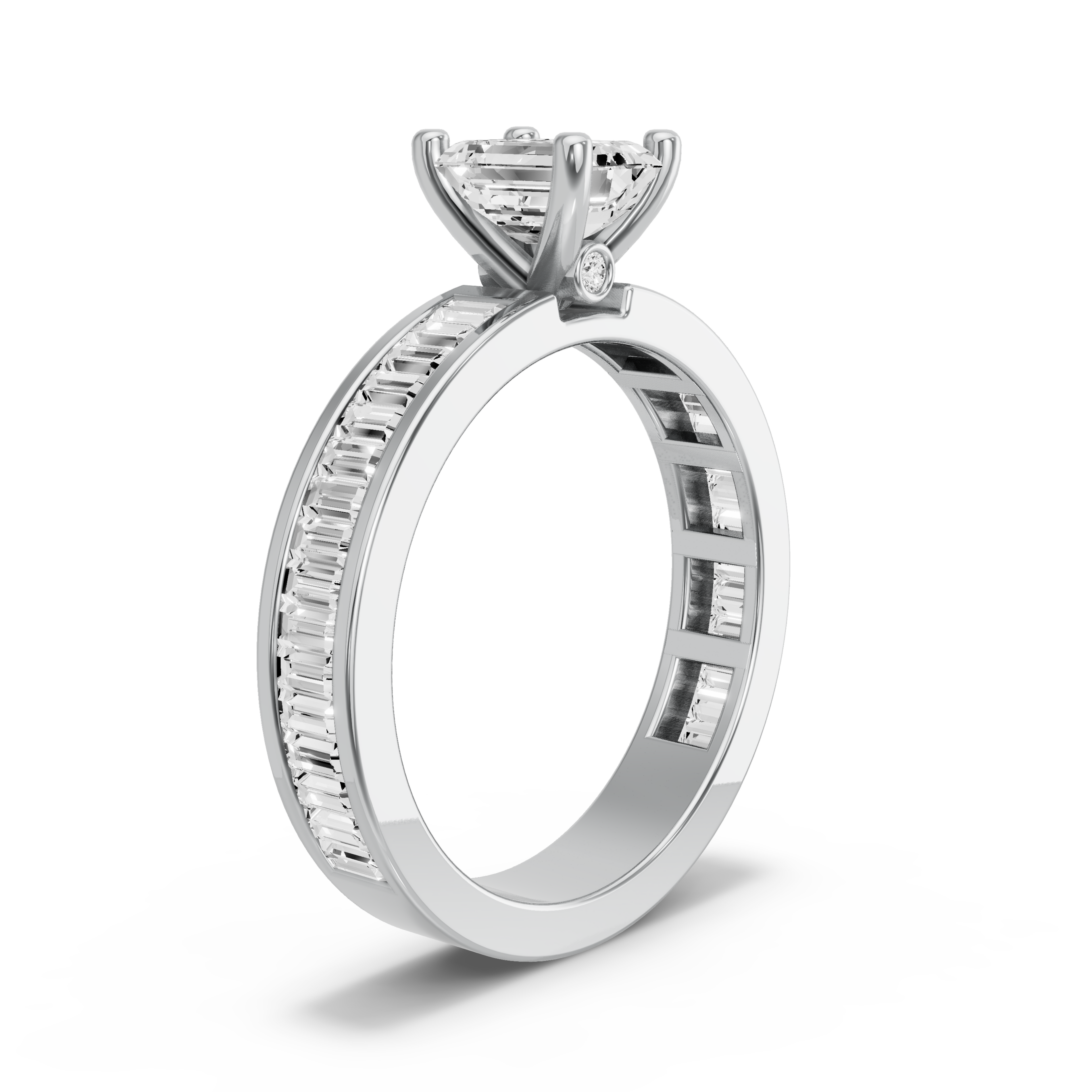 Image for Emerald Surprise diamond Ring with Baguette Channel band in 18K White Gold