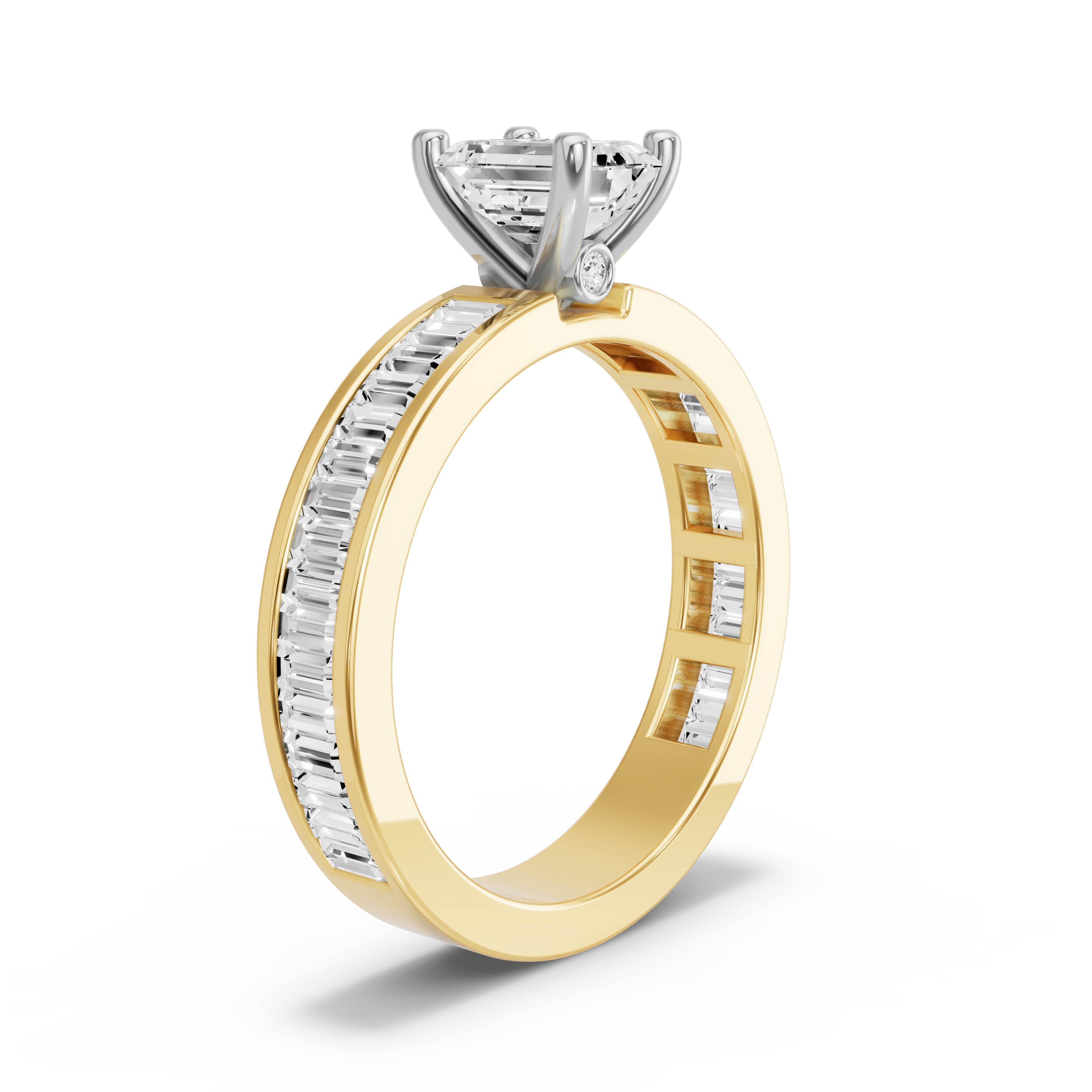 Image for Emerald Surprise diamond Ring with Baguette Channel band in 14K Two Tone Yellow Gold