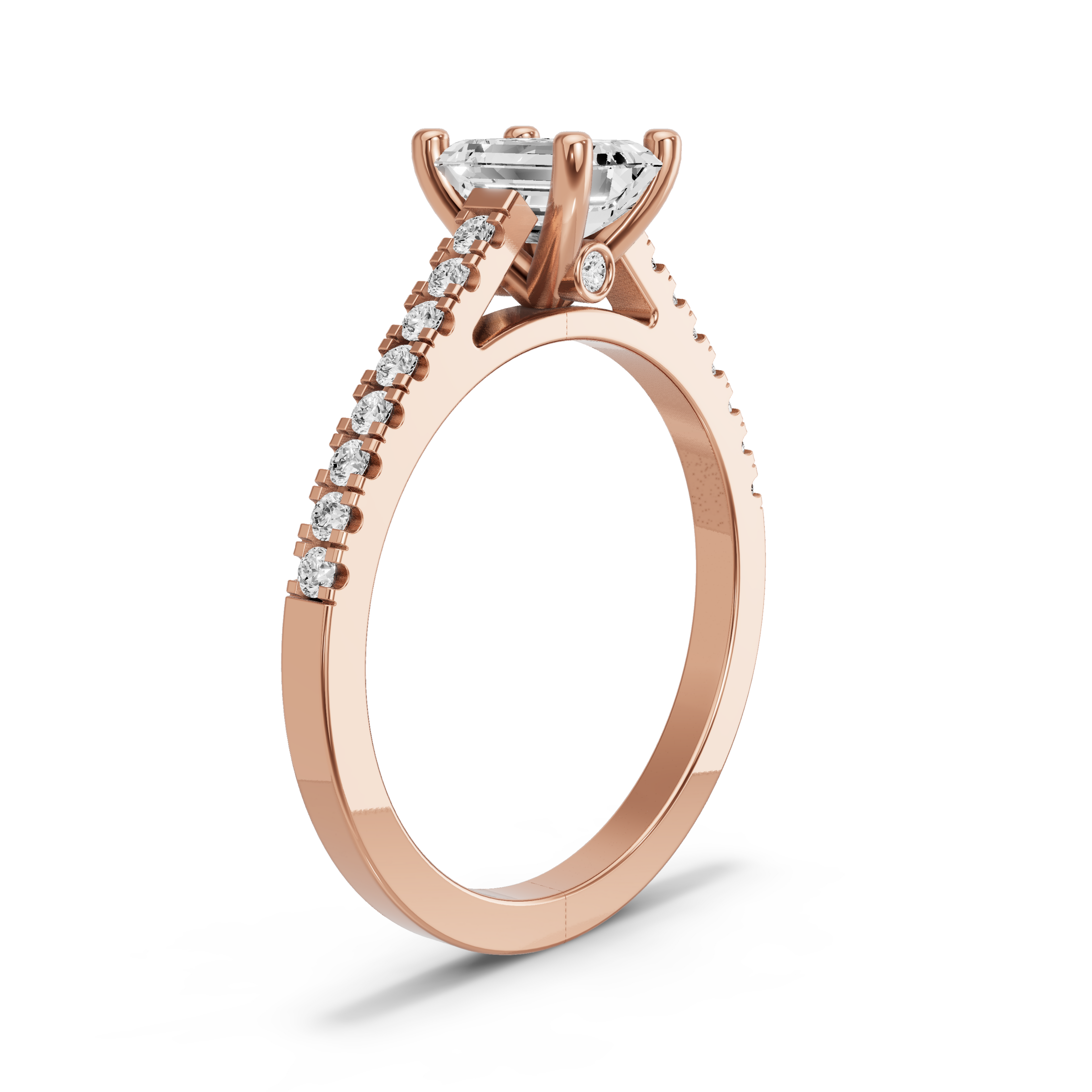Image for Emerald Surprise diamond Ring with Cathedral Pave band in 14K Rose Gold