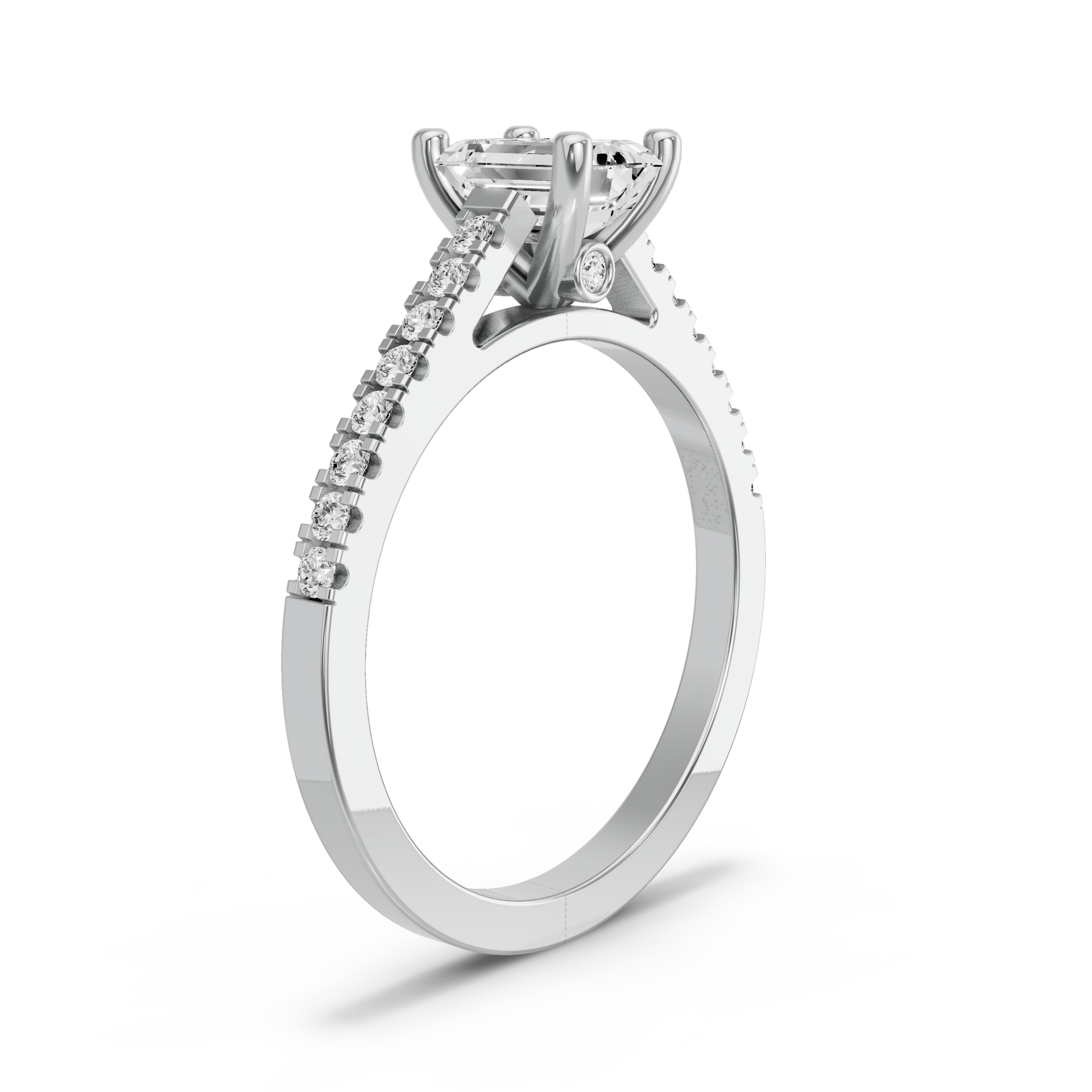 Image for Emerald Surprise diamond Ring with Cathedral Pave band in 10K White Gold