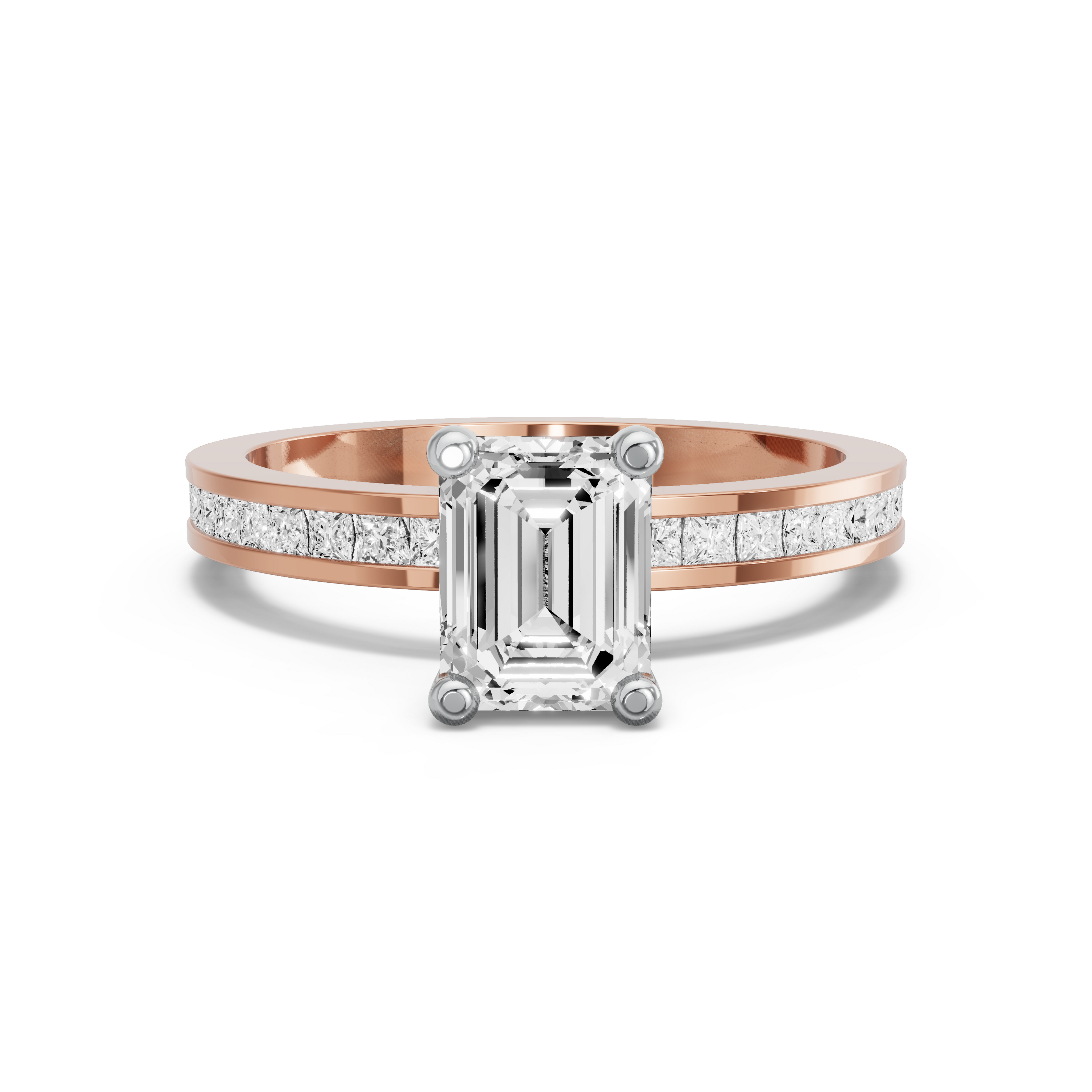 Image for Emerald Surprise diamond Ring with Channel band in 18K Two Tone Rose Gold