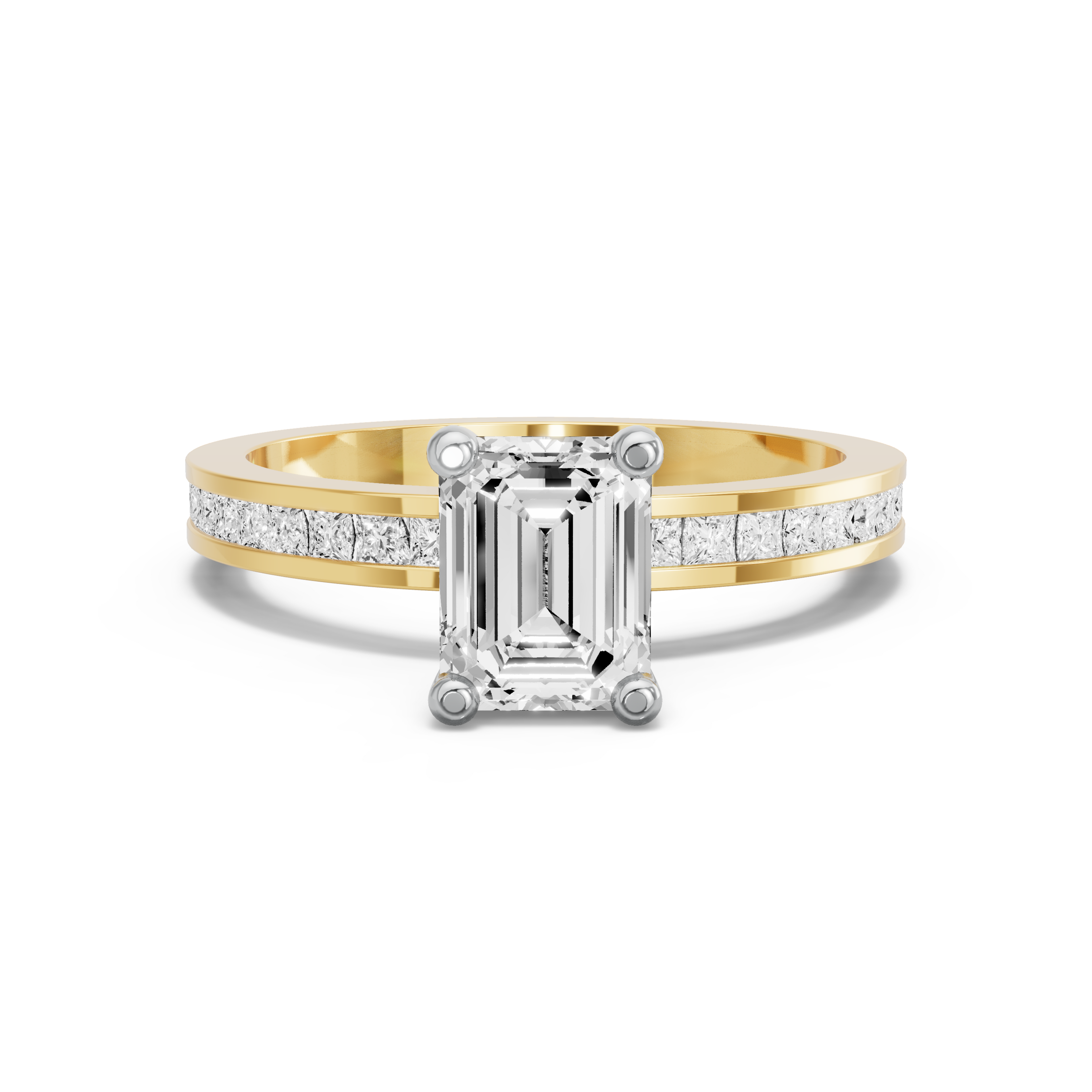 Image for Emerald Surprise diamond Ring with Channel band in 14K Two Tone Yellow Gold