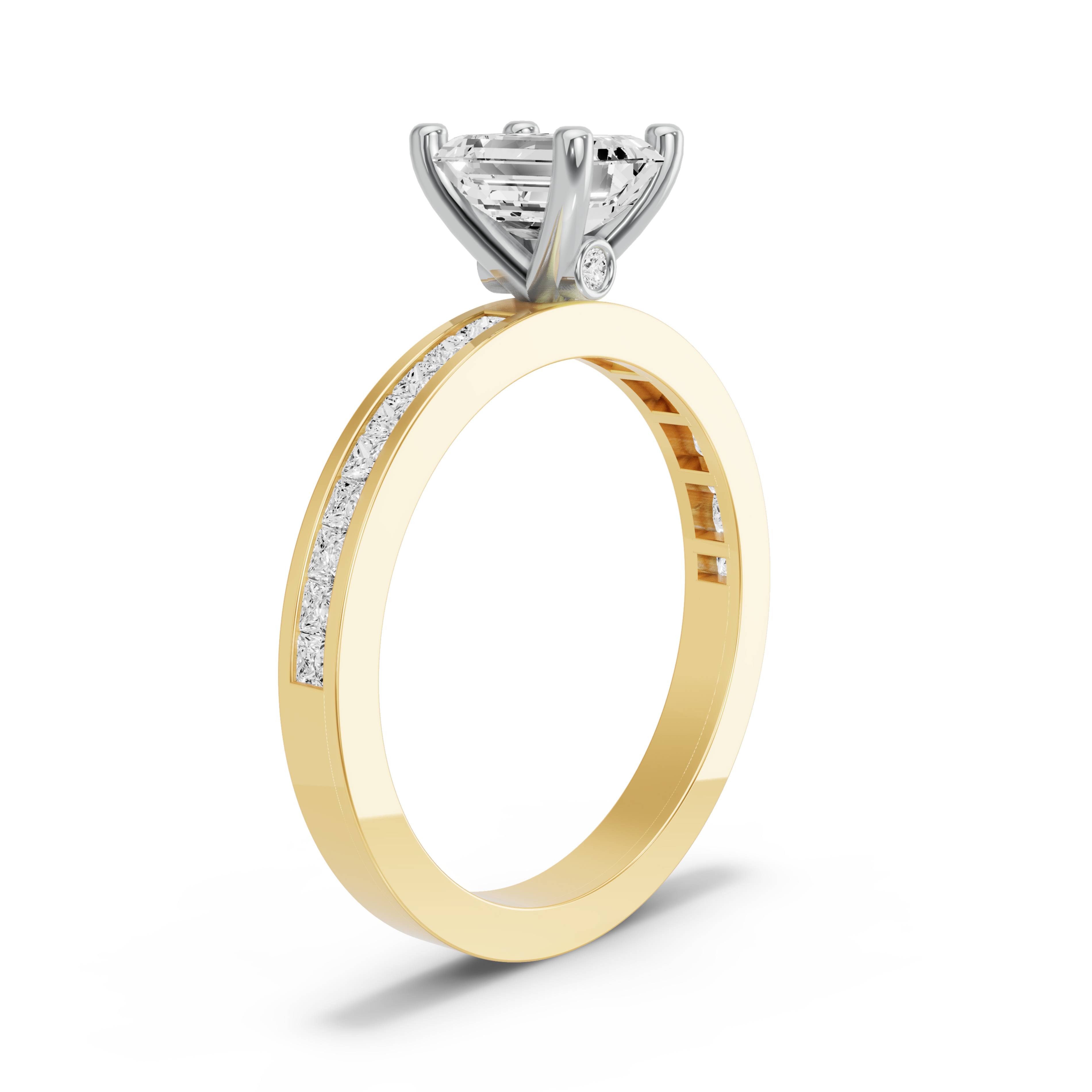 Image for Emerald Surprise diamond Ring with Channel band in 18K Two Tone Yellow Gold