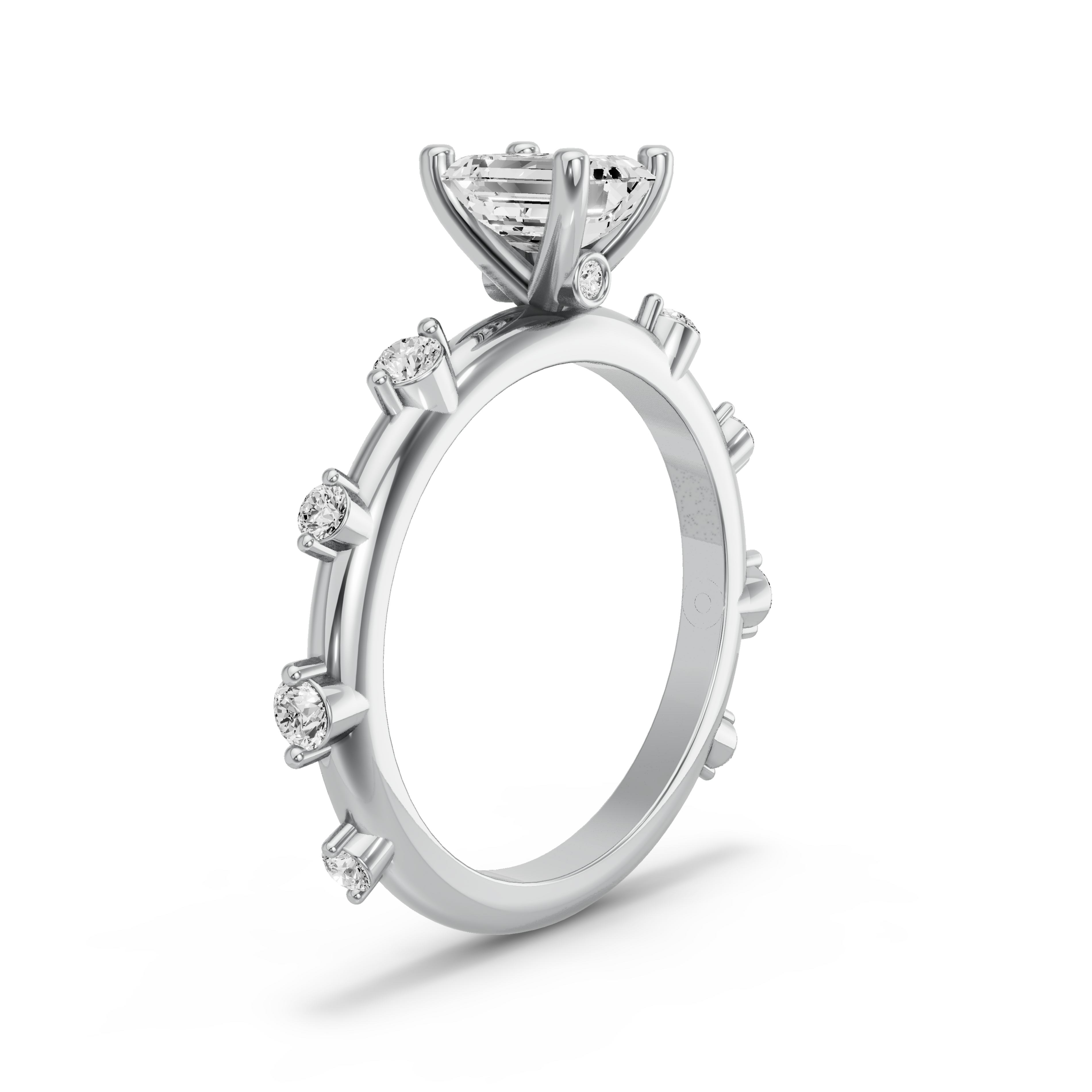 Image for Emerald Surprise diamond Ring with Floating Station band in 14K White Gold