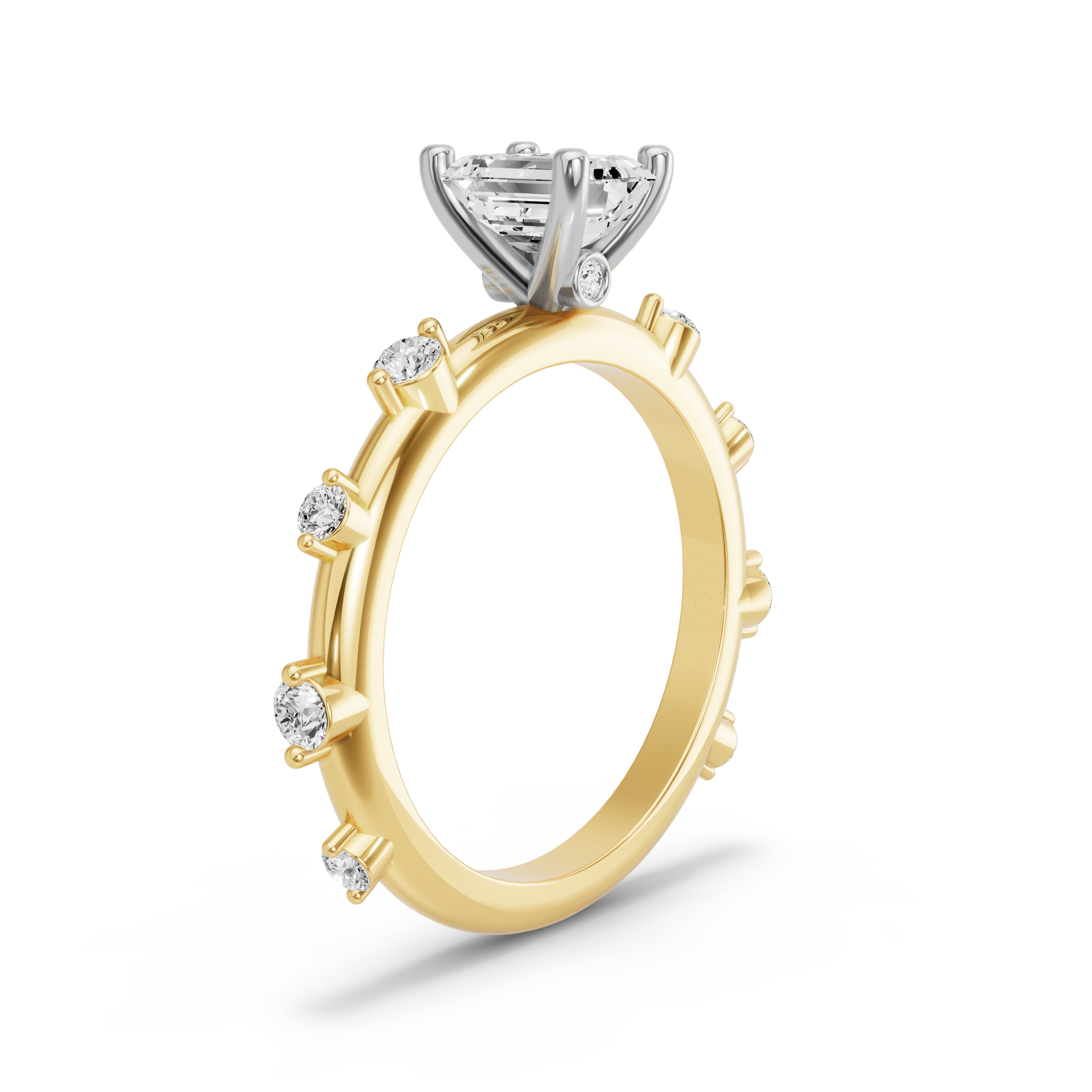 Image for Emerald Surprise diamond Ring with Floating Station band in 18K Two Tone Yellow Gold