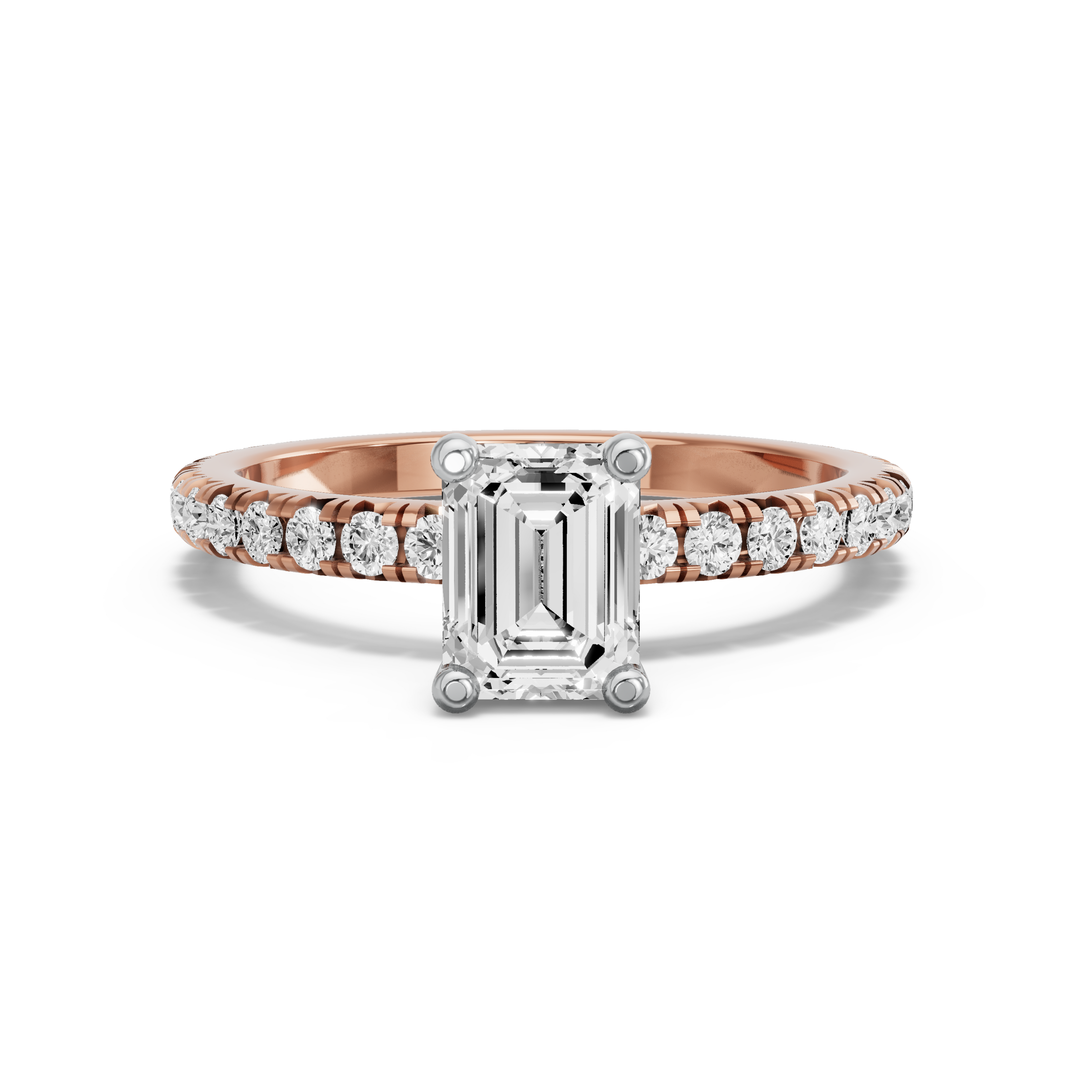 Image for Emerald Surprise diamond Ring with French Pave band in 10K Two Tone Rose Gold