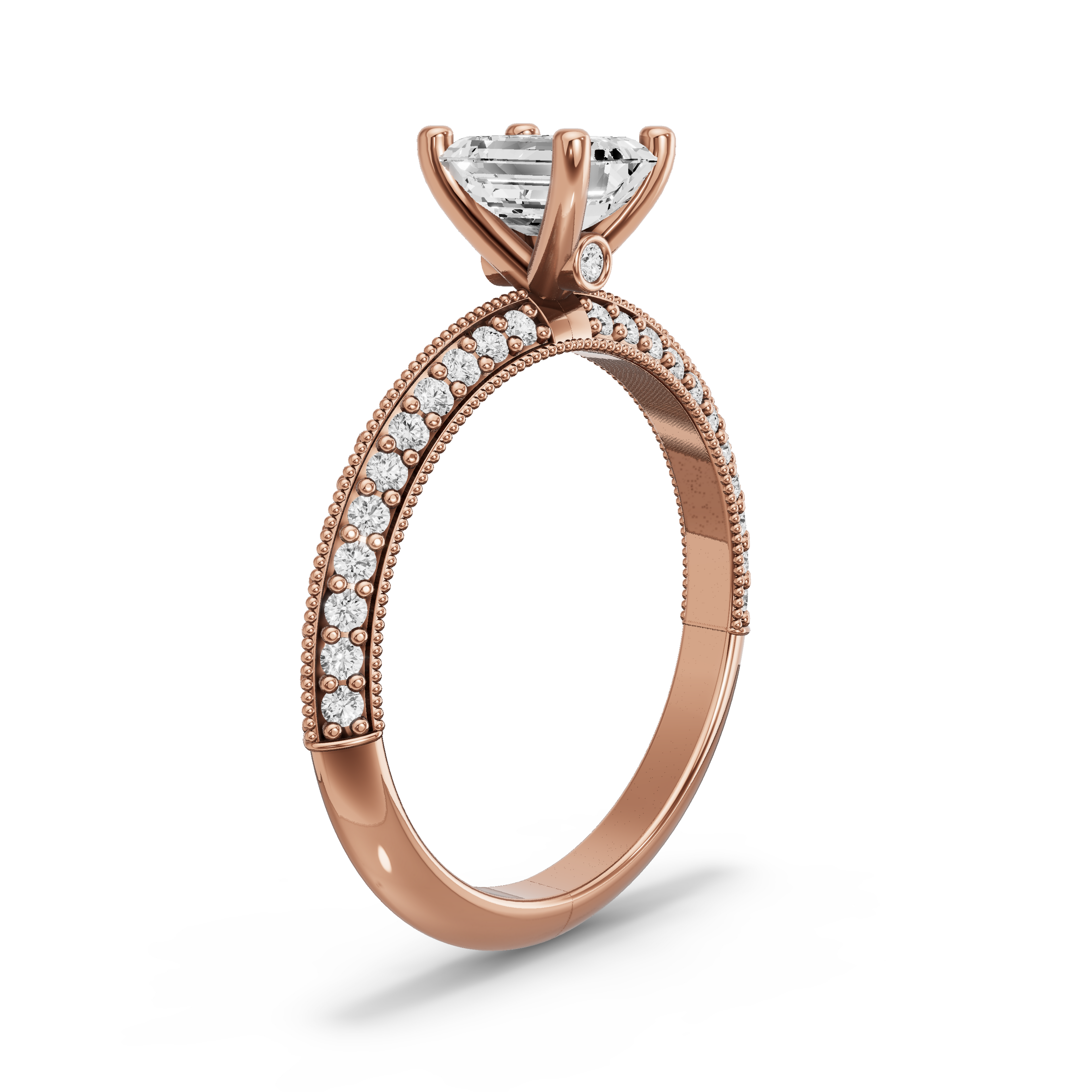 Image for Emerald Surprise diamond Ring with Knife Edge Pave band in 10K Rose Gold