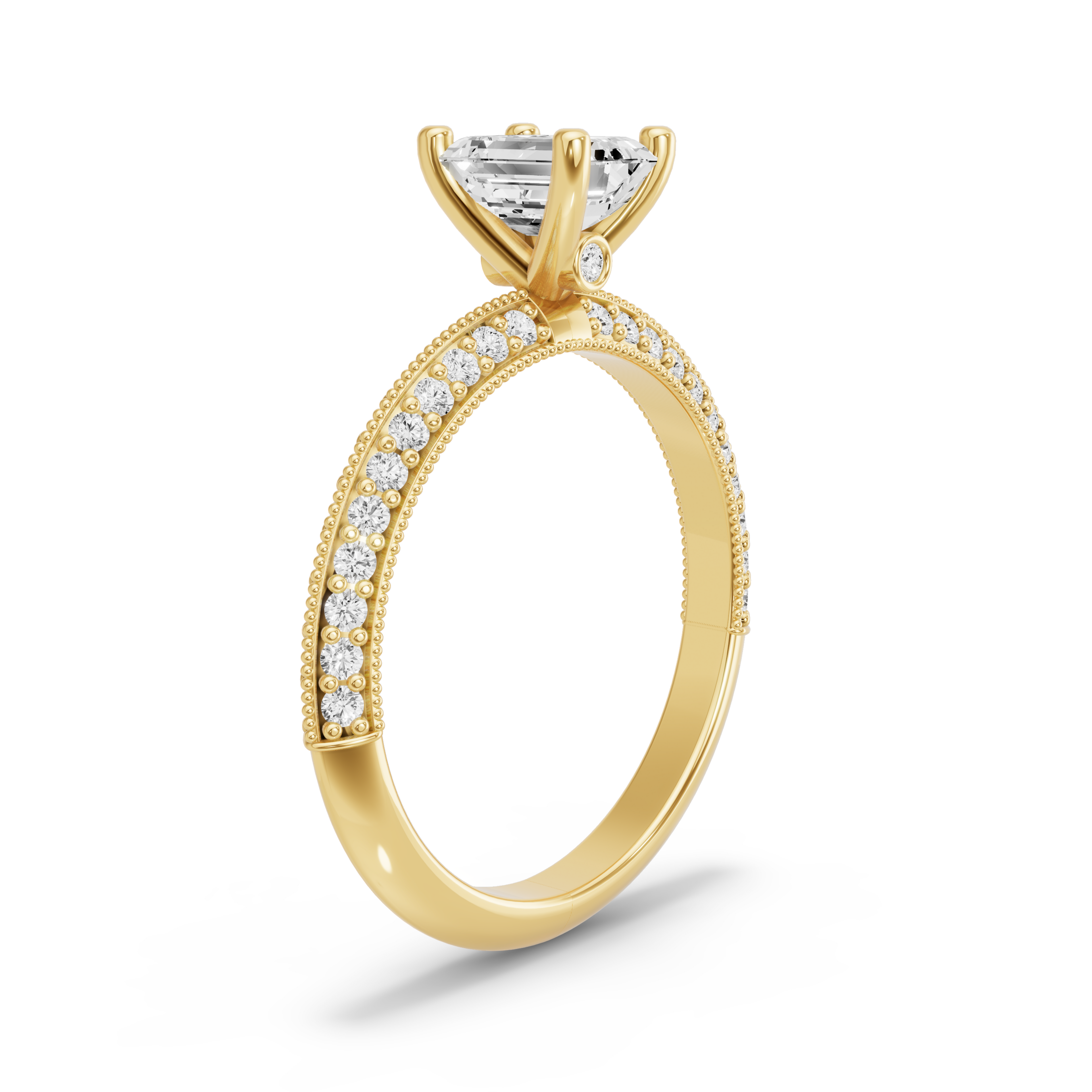 Image for Emerald Surprise diamond Ring with Knife Edge Pave band in 14K Yellow Gold