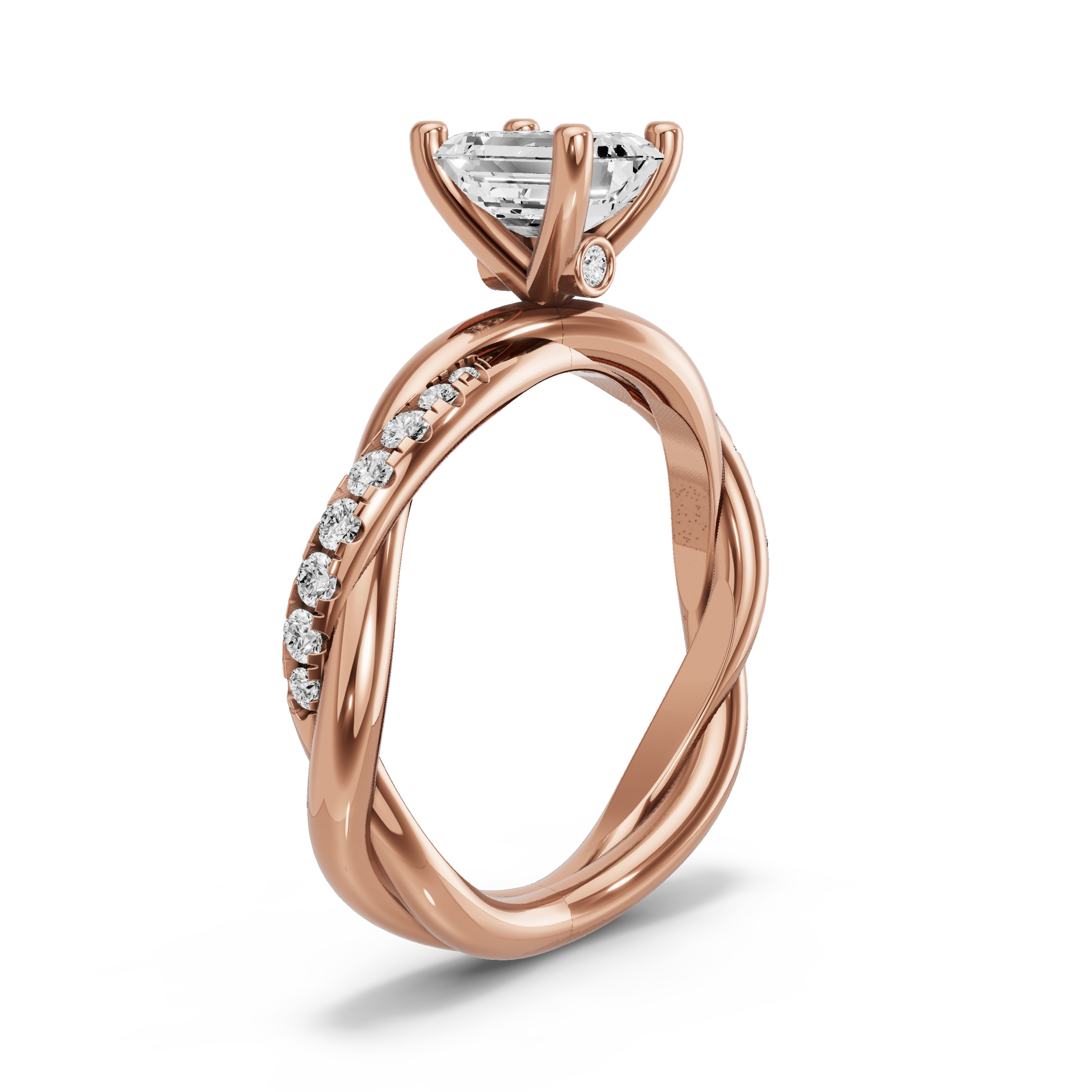 Image for Emerald Surprise diamond Ring with Rope Pave band in 14K Rose Gold