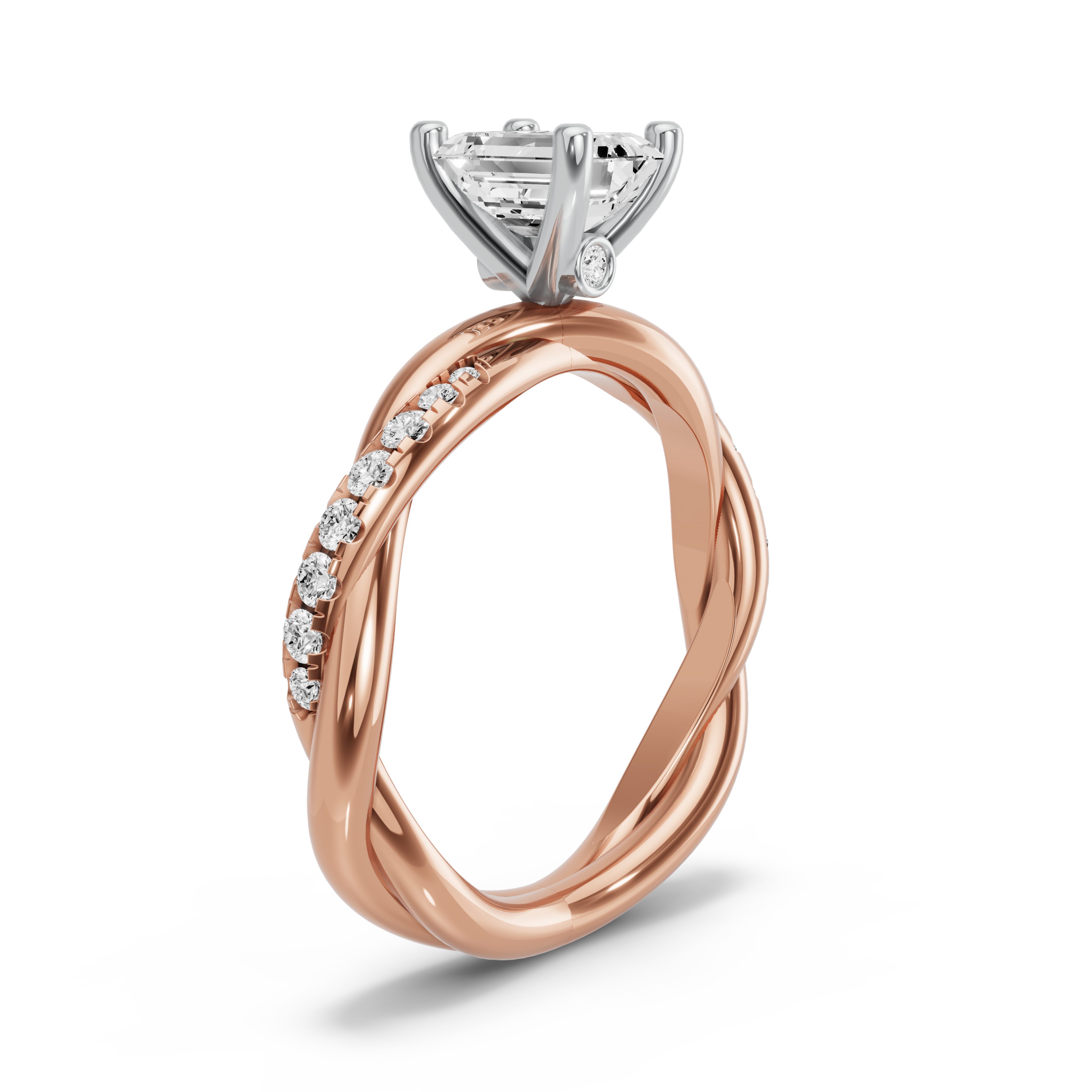 Image for Emerald Surprise diamond Ring with Rope Pave band in 10K Two Tone Rose Gold