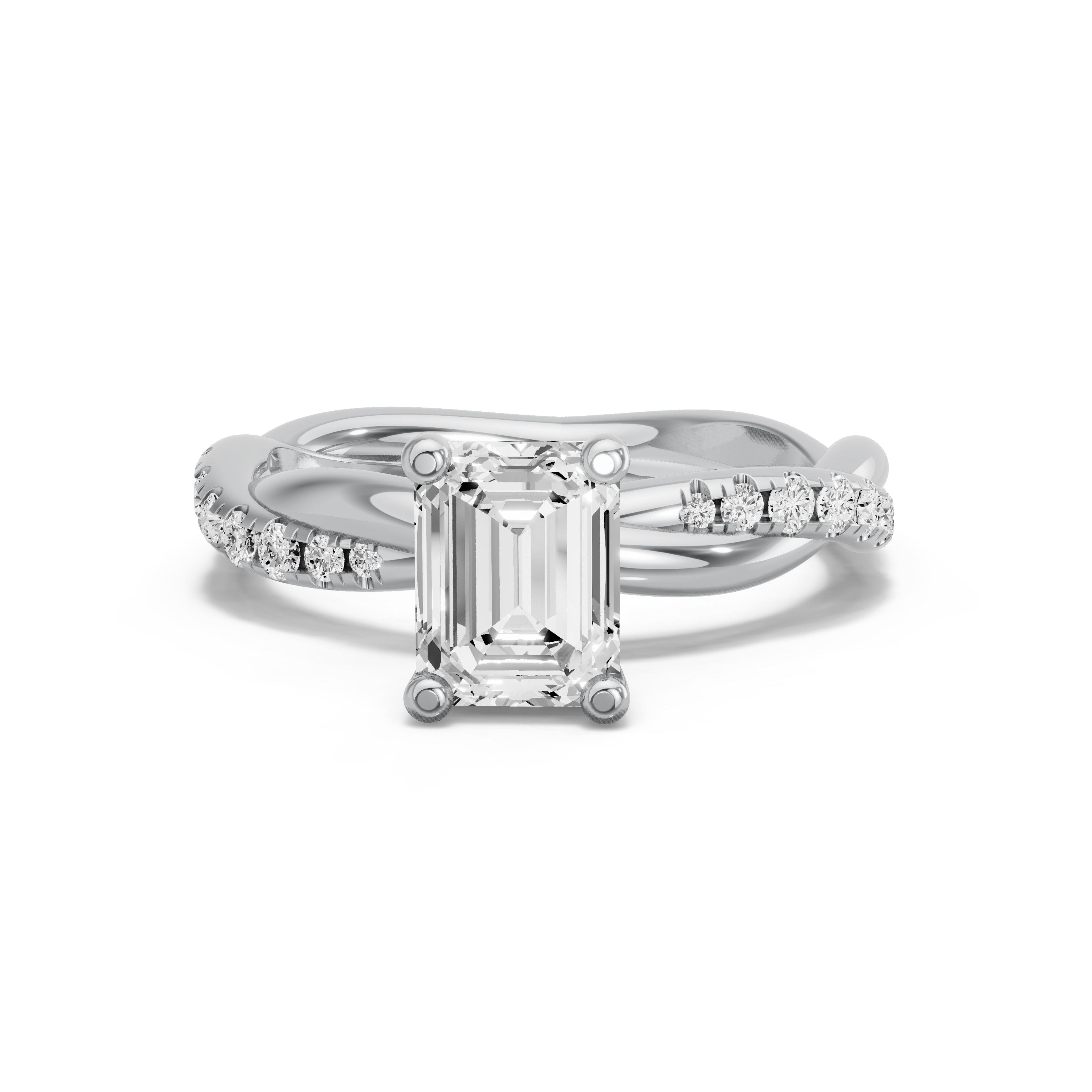 Image for Emerald Surprise diamond Ring with Rope Pave band in 10K White Gold