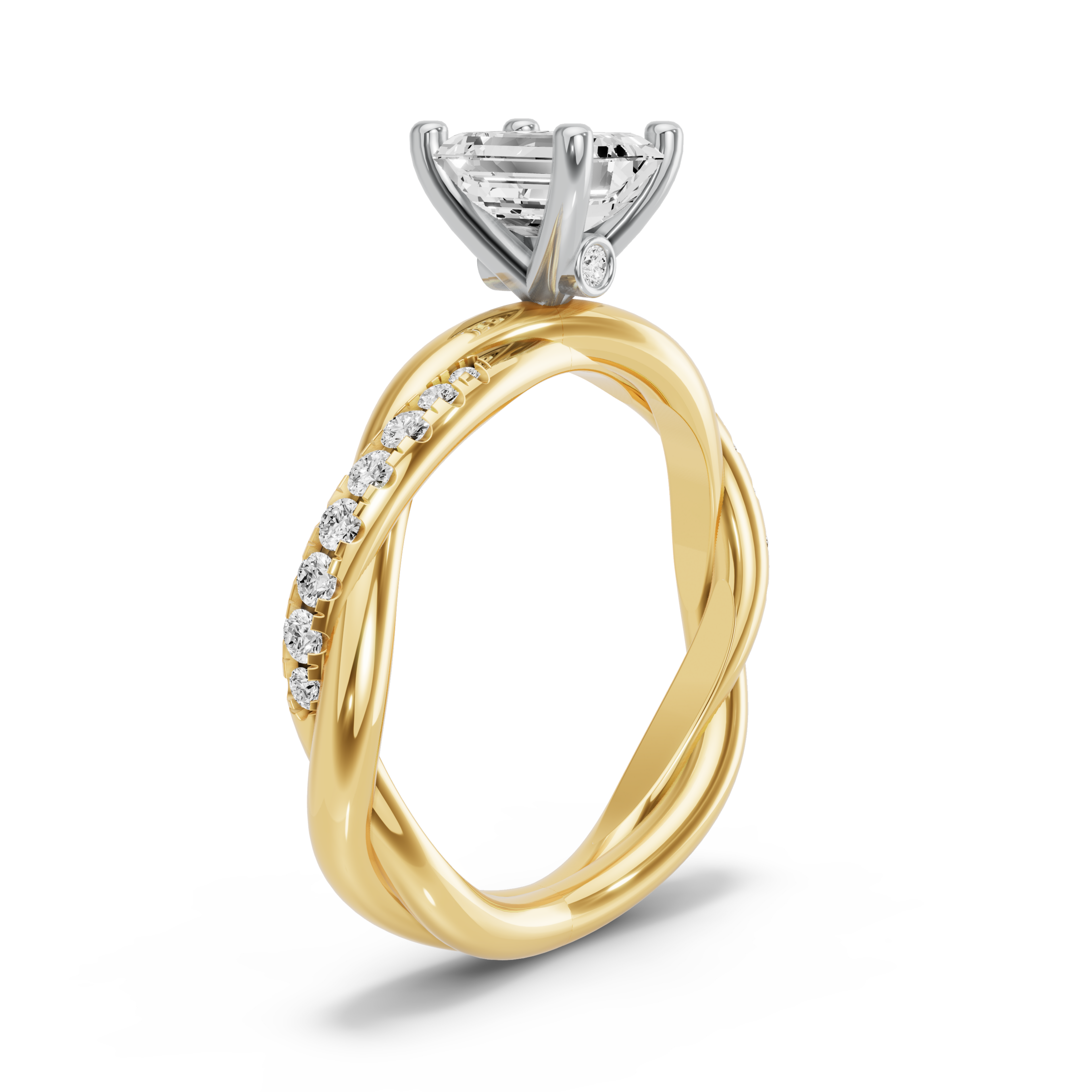 Image for Emerald Surprise diamond Ring with Rope Pave band in 10K Two Tone Yellow Gold