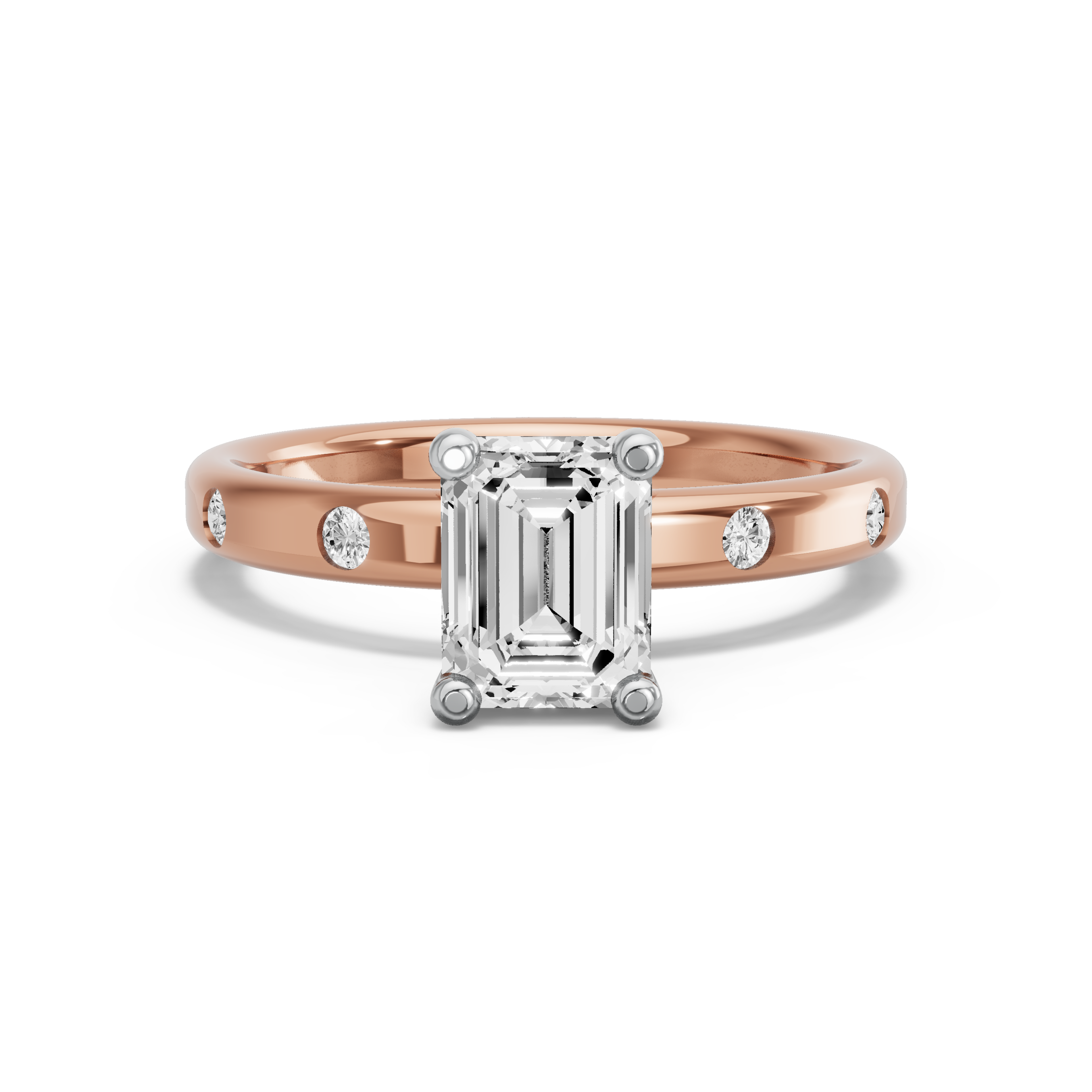 Image for Emerald Surprise diamond Ring with Sleek Accent band in 10K Two Tone Rose Gold