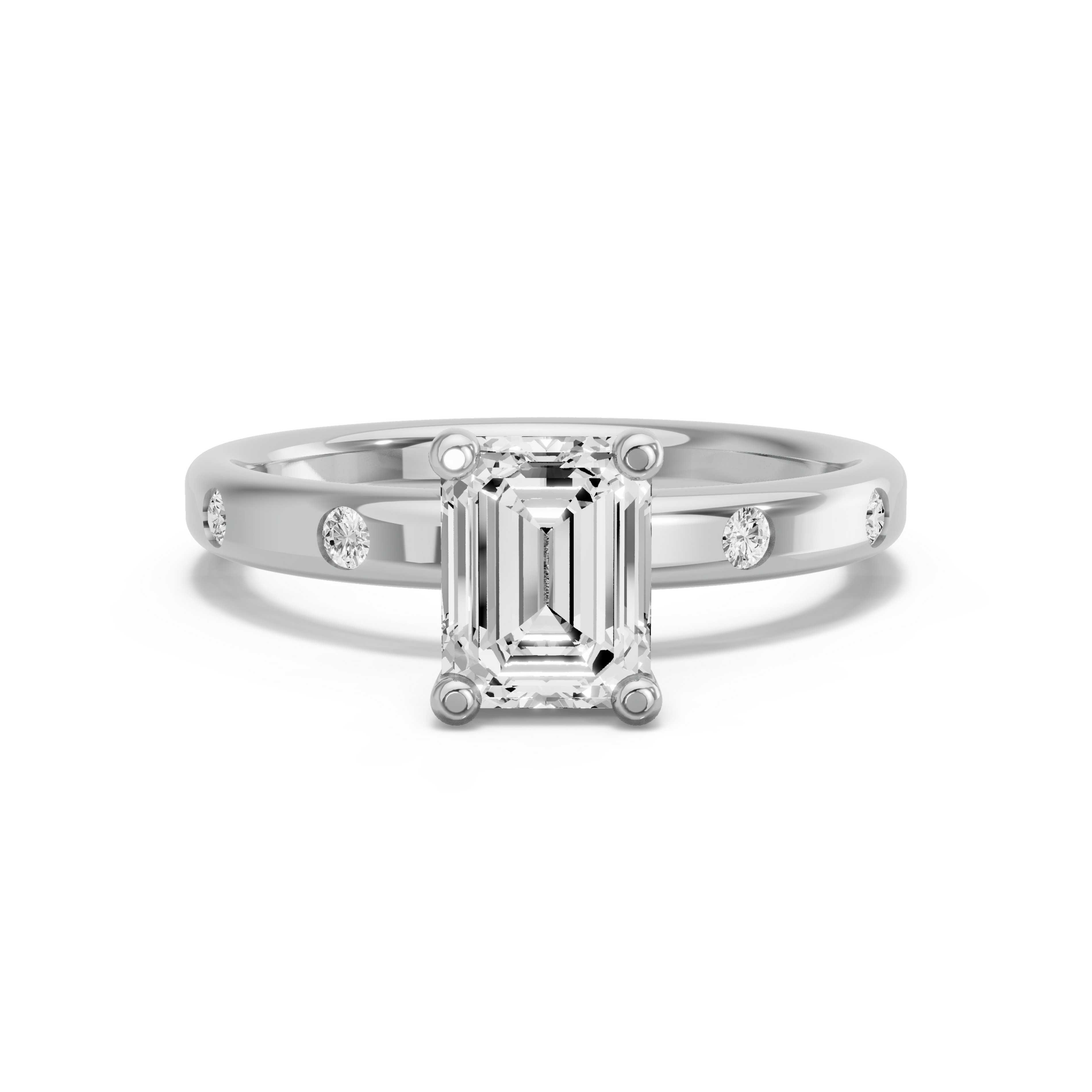 Image for Emerald Surprise diamond Ring with Sleek Accent band in 10K White Gold