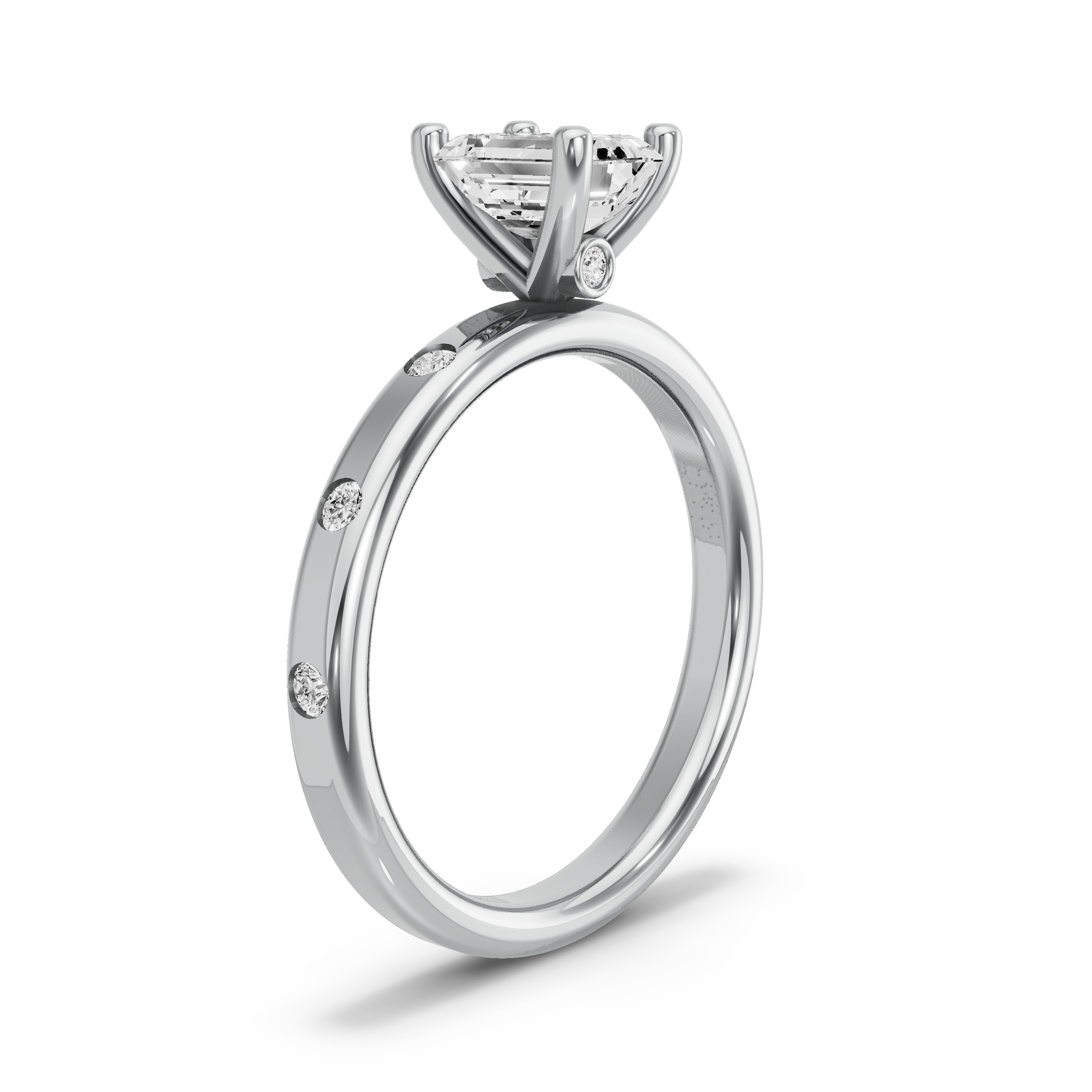 Image for Emerald Surprise diamond Ring with Sleek Accent band in 18K White Gold
