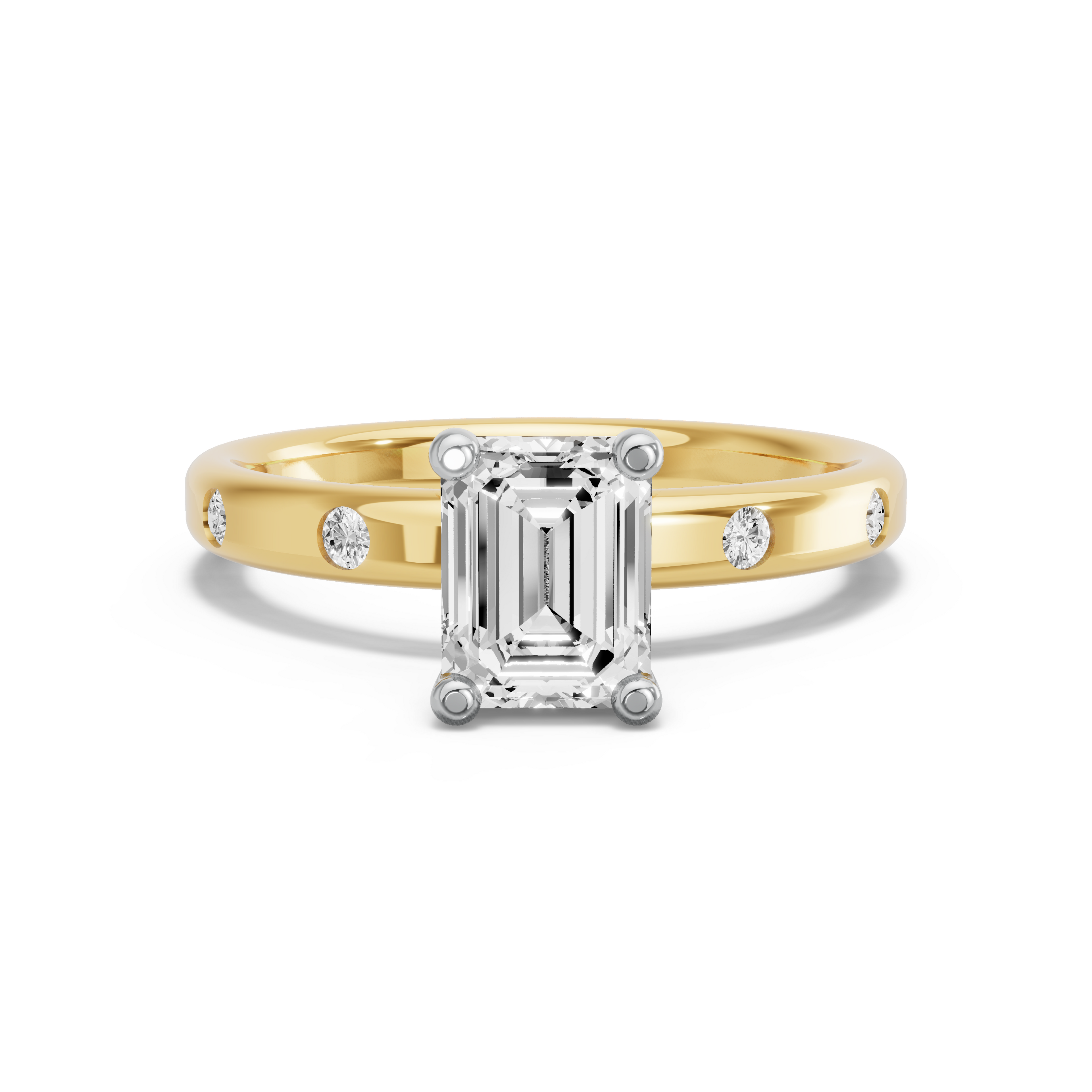 Image for Emerald Surprise diamond Ring with Sleek Accent band in 14K Two Tone Yellow Gold