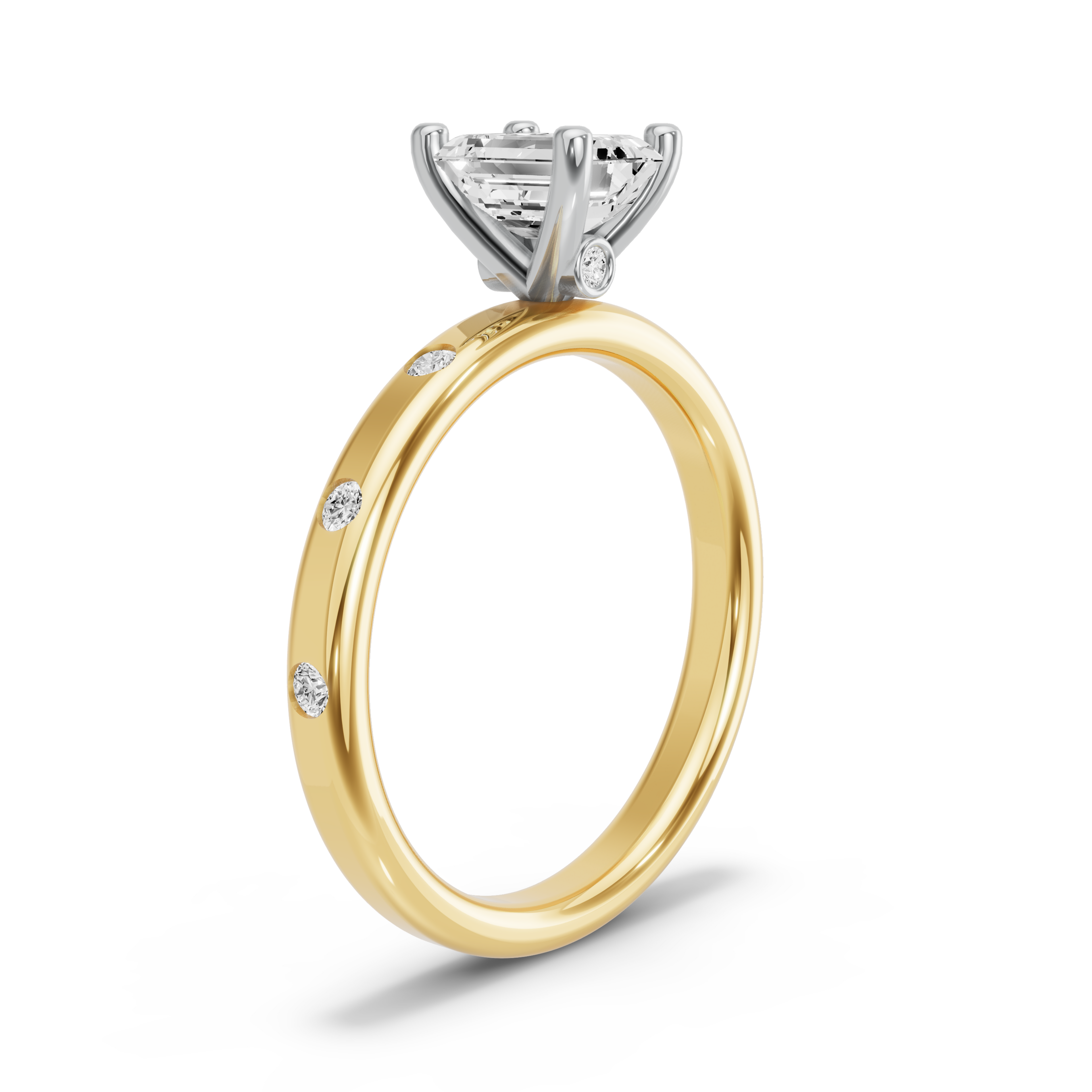 Image for Emerald Surprise diamond Ring with Sleek Accent band in 14K Two Tone Yellow Gold