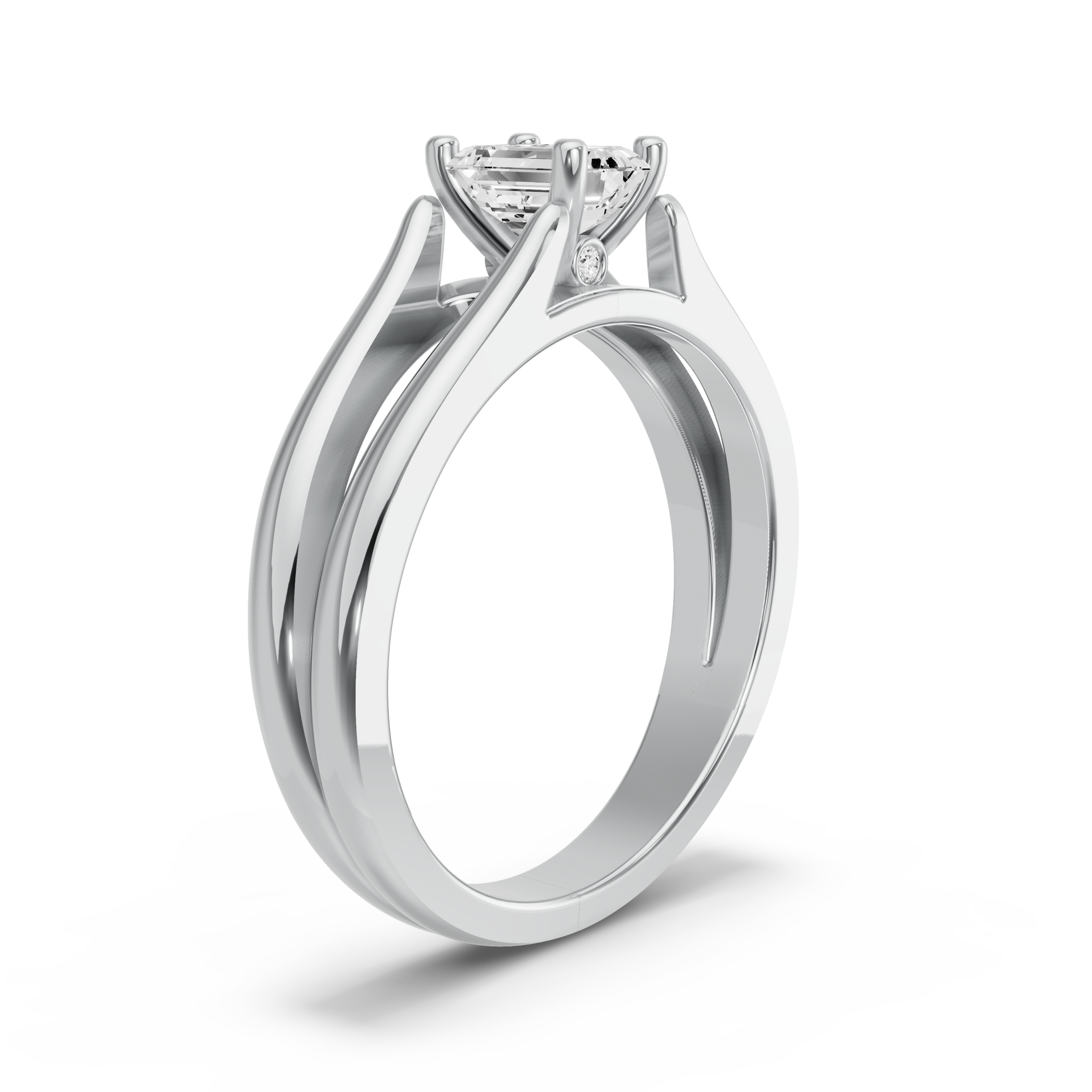 Image for Emerald Surprise diamond Ring with Split Ring Solitaire band in 10K White Gold