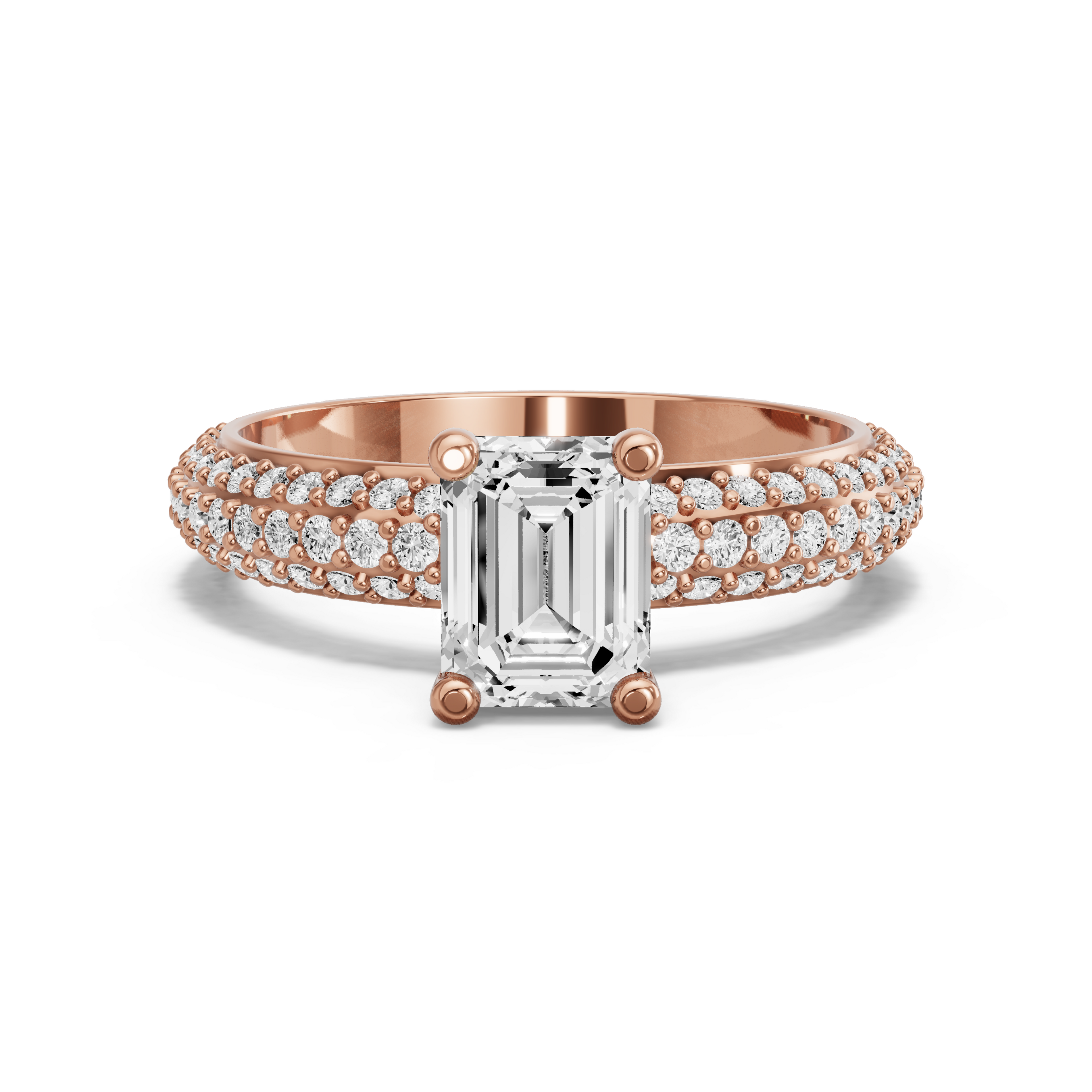 Image for Emerald Surprise diamond Ring with Triple Row Pave band in 10K Rose Gold