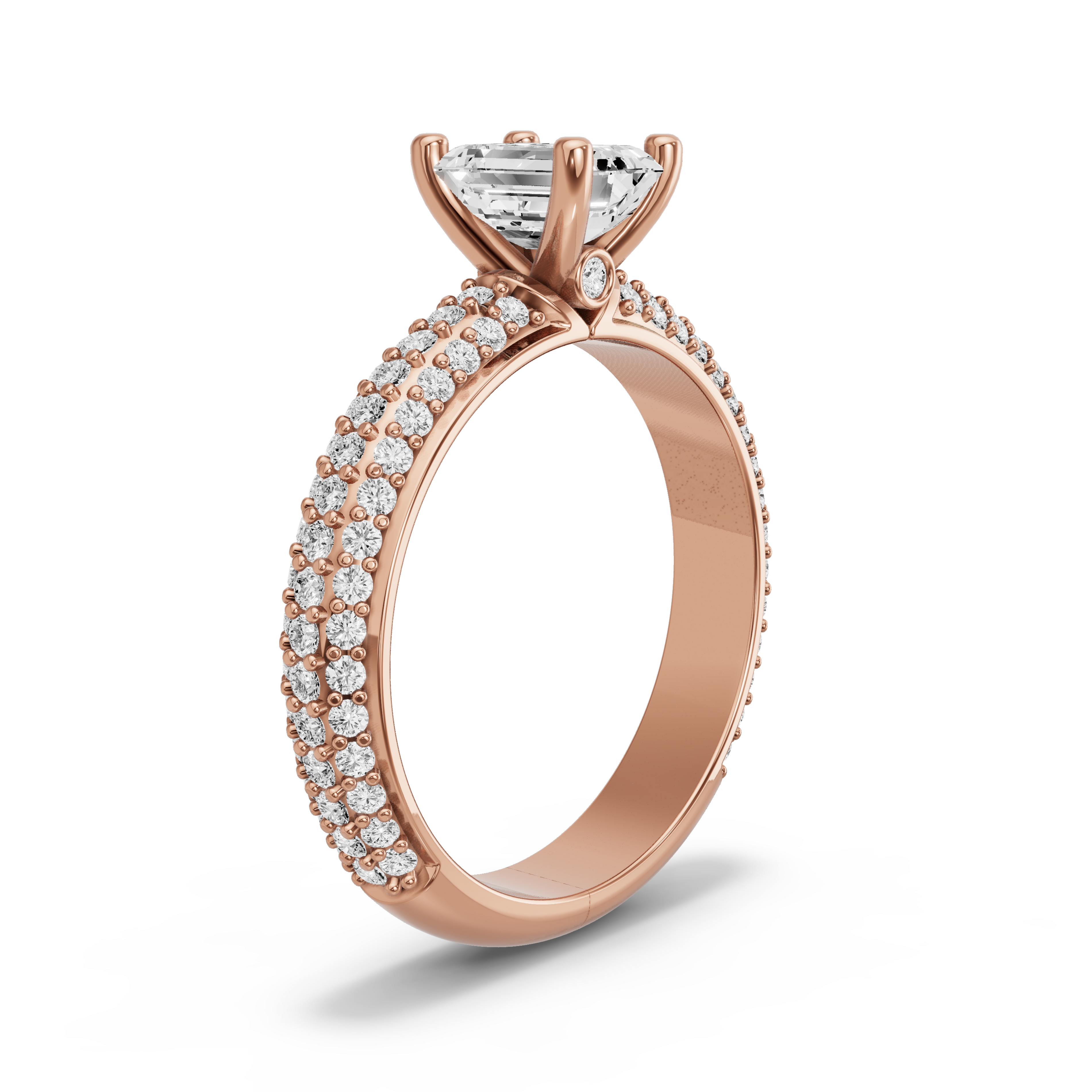 Image for Emerald Surprise diamond Ring with Triple Row Pave band in 10K Rose Gold