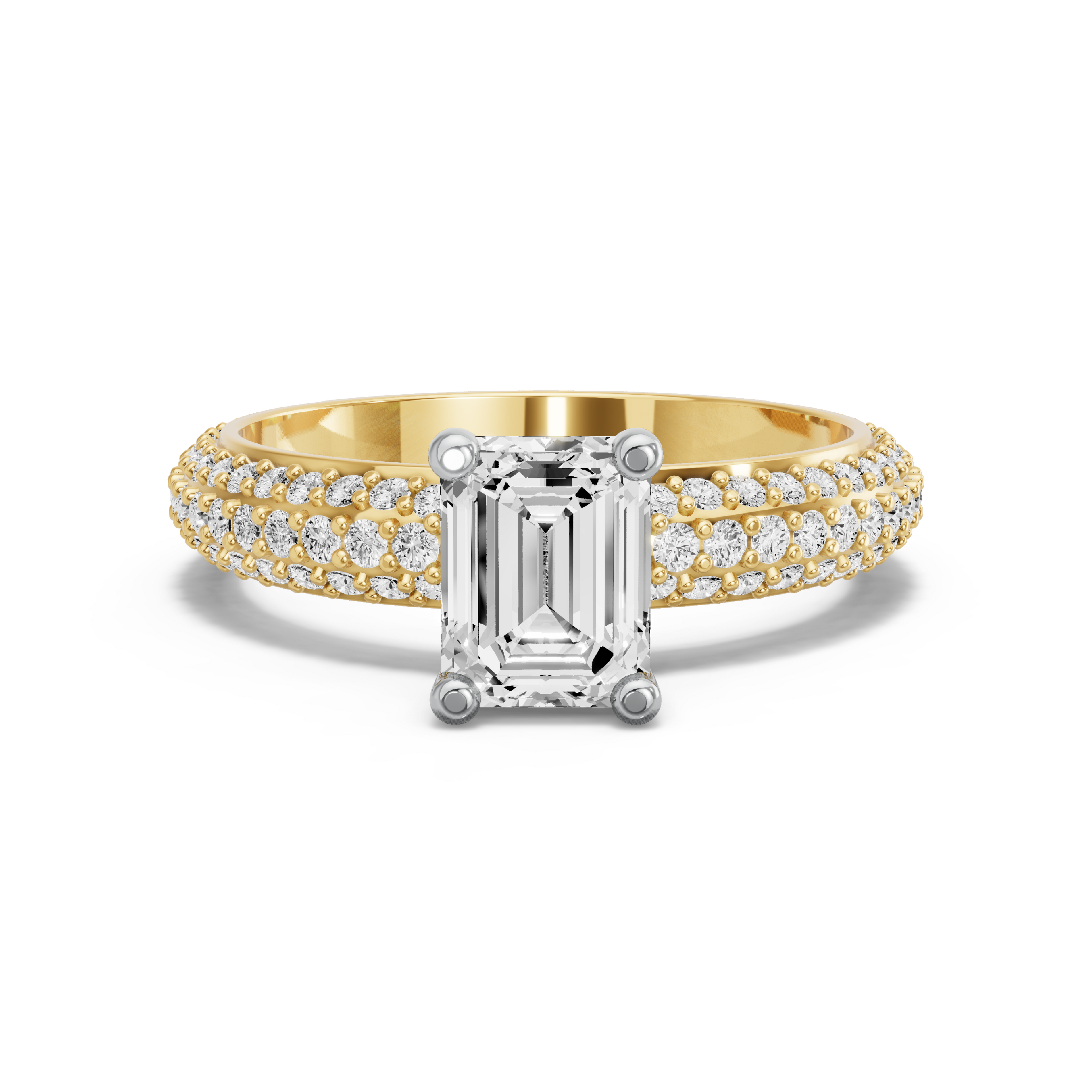 Image for Emerald Surprise diamond Ring with Triple Row Pave band in 10K Two Tone Yellow Gold