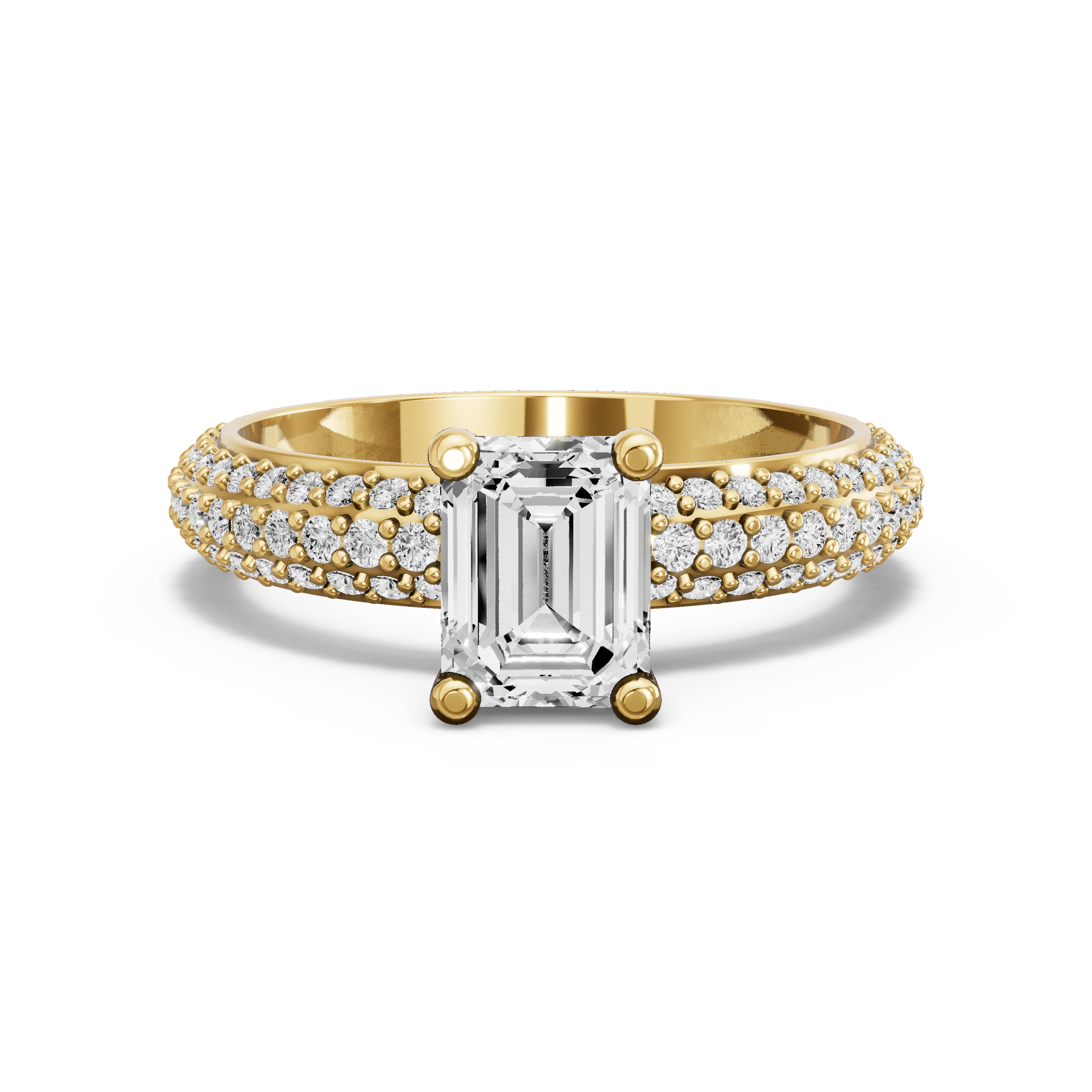 Image for Emerald Surprise diamond Ring with Triple Row Pave band in 14K Yellow Gold