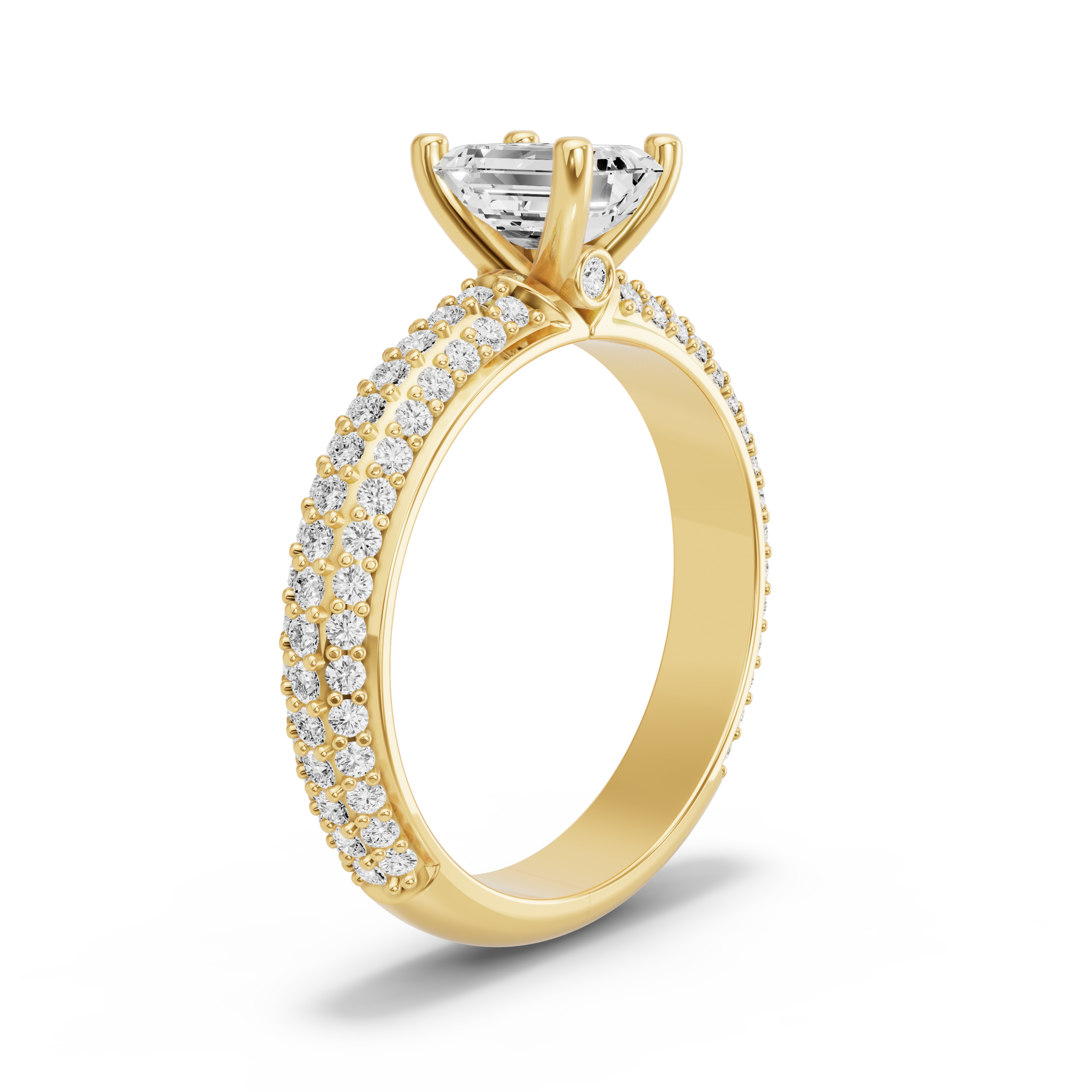 Image for Emerald Surprise diamond Ring with Triple Row Pave band in 14K Yellow Gold