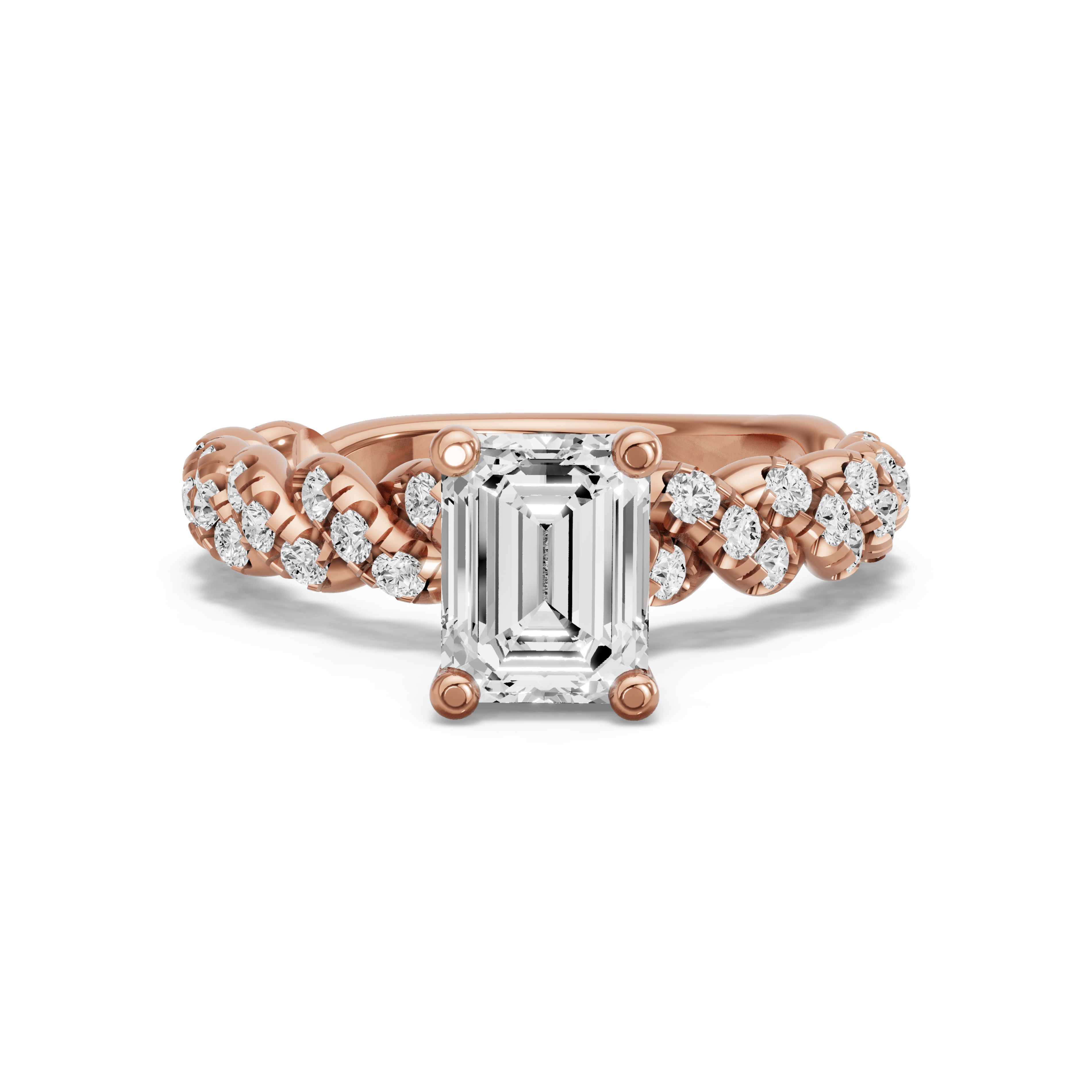 Image for Emerald Surprise diamond Ring with Twist Pave band in 10K Rose Gold
