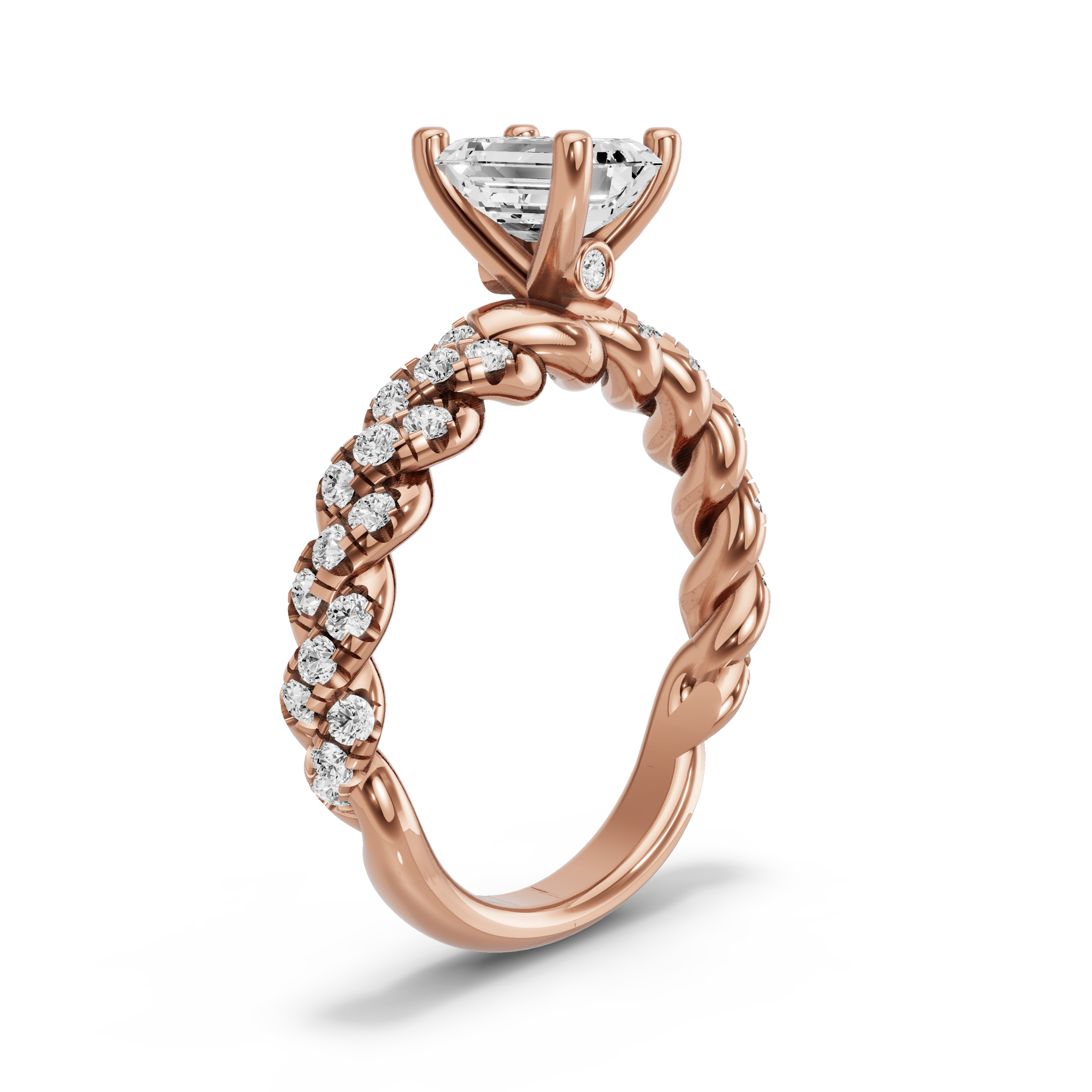 Image for Emerald Surprise diamond Ring with Twist Pave band in 10K Rose Gold