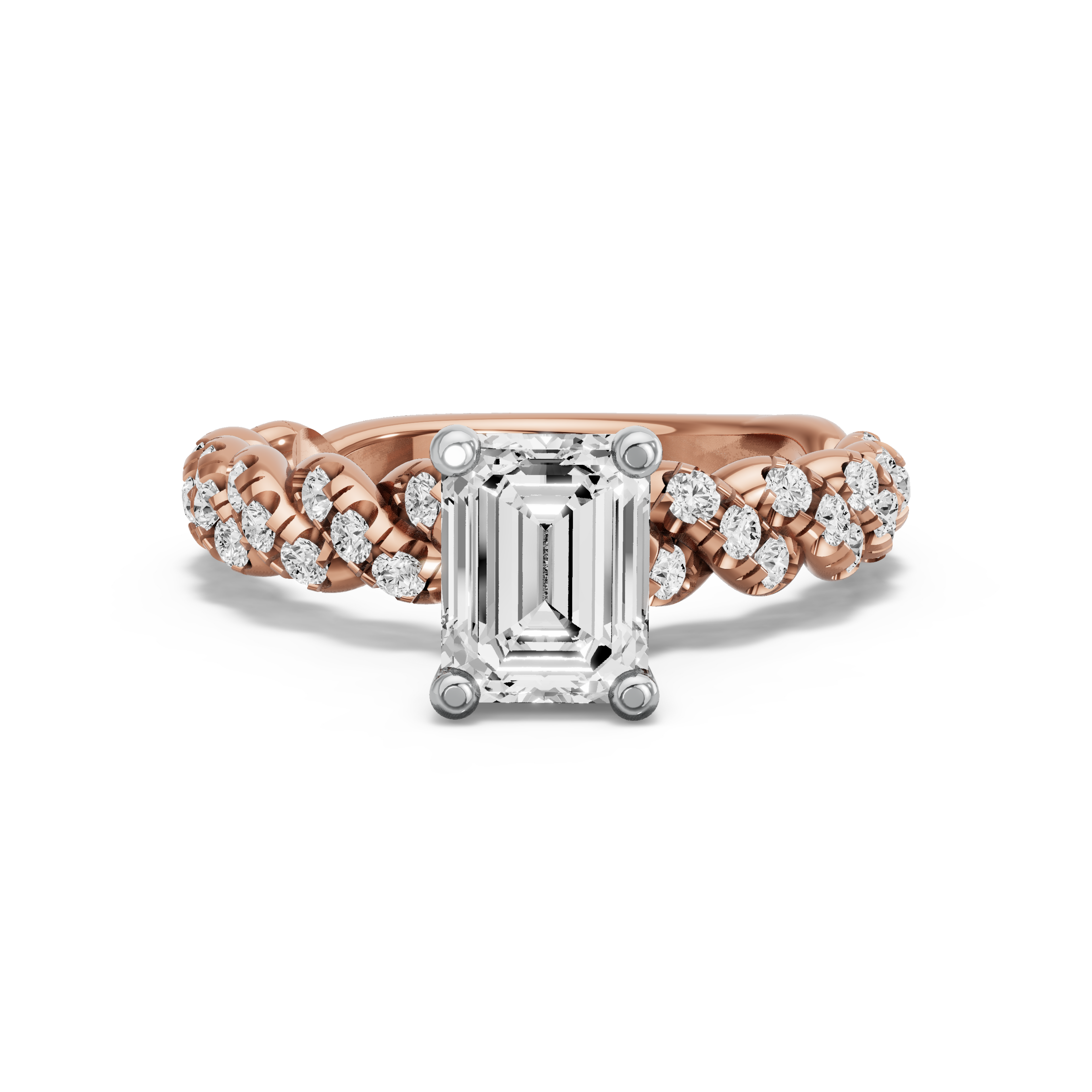 Image for Emerald Surprise diamond Ring with Twist Pave band in 10K Two Tone Rose Gold