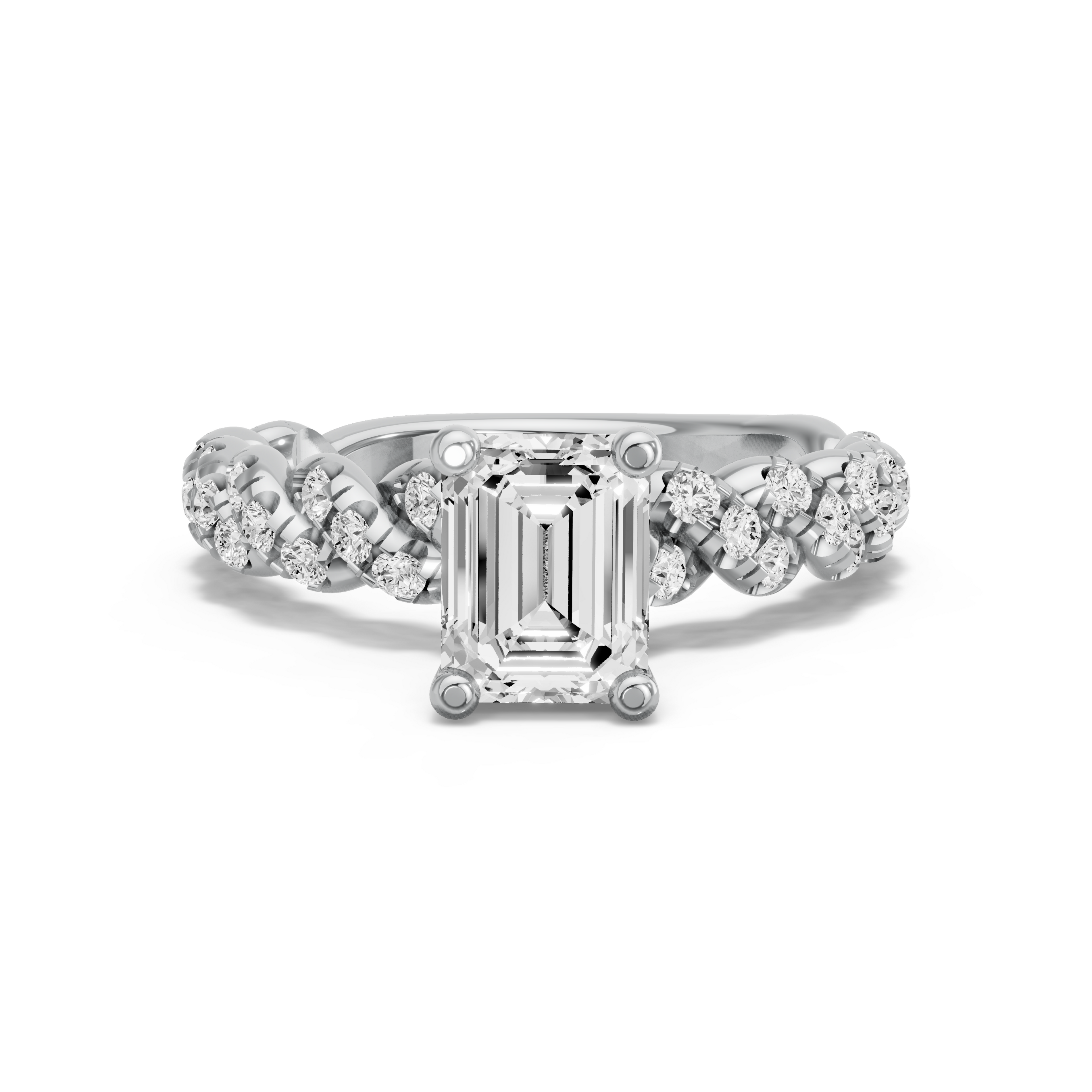 Image for Emerald Surprise diamond Ring with Twist Pave band in 10K White Gold