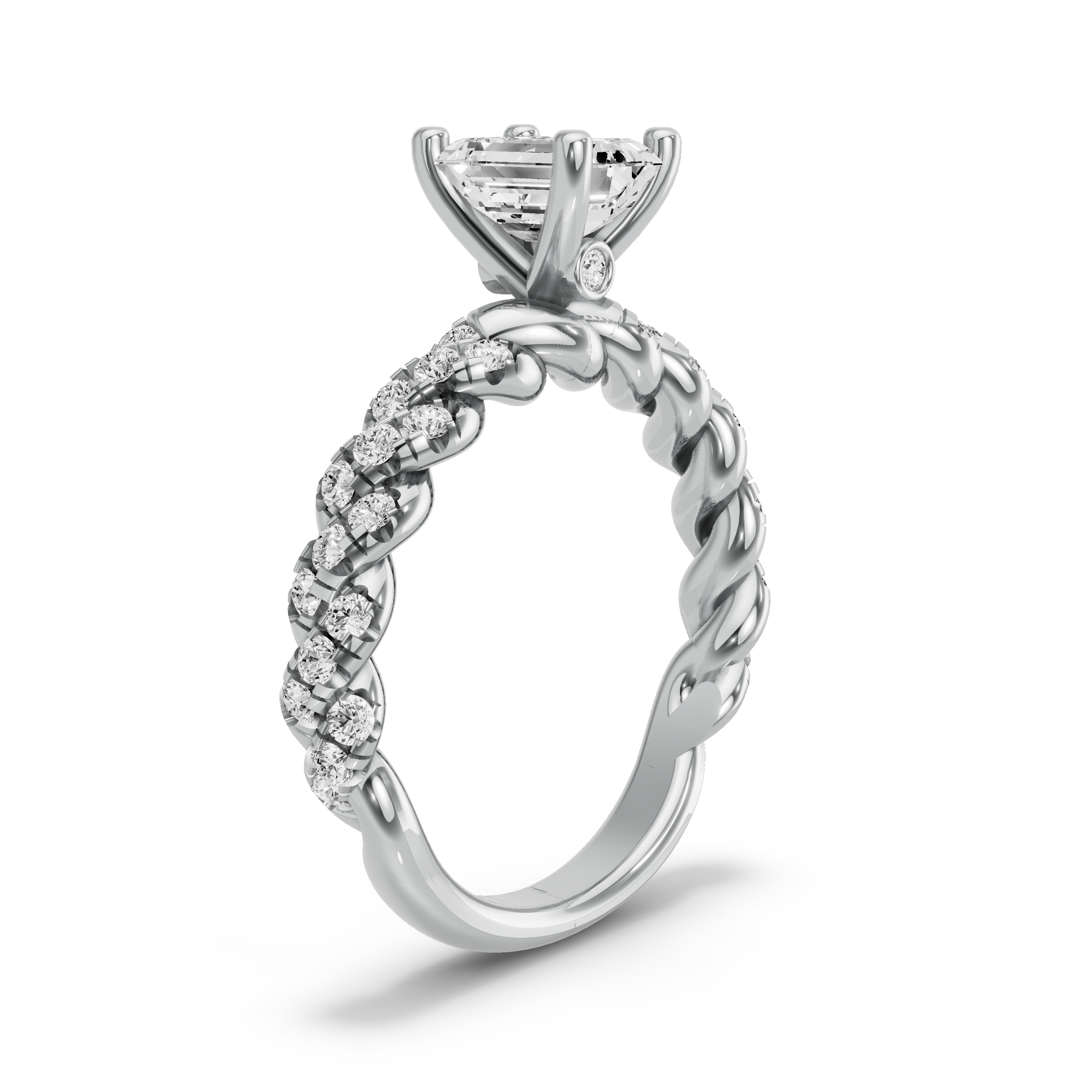 Image for Emerald Surprise diamond Ring with Twist Pave band in 14K White Gold