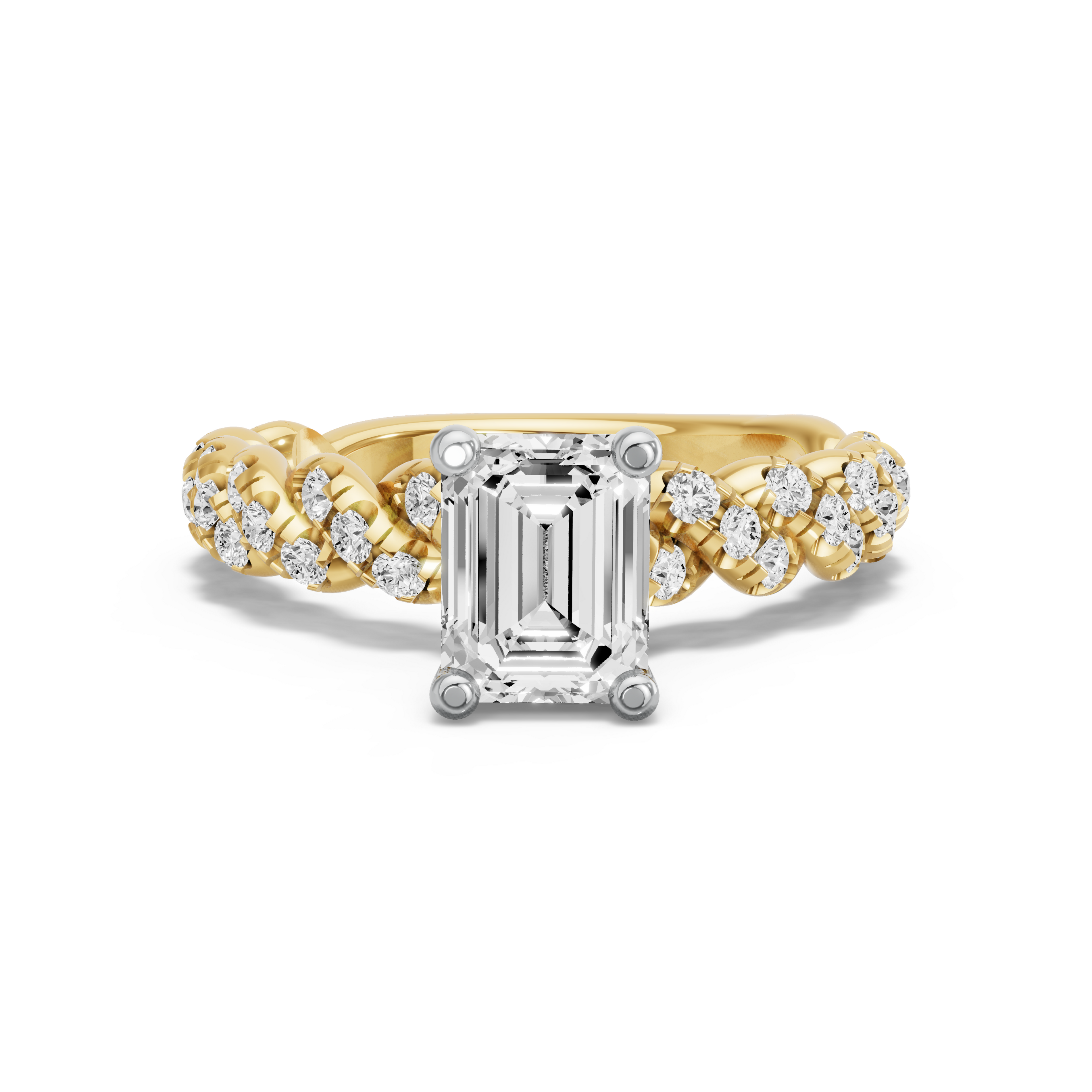 Image for Emerald Surprise diamond Ring with Twist Pave band in 10K Two Tone Yellow Gold