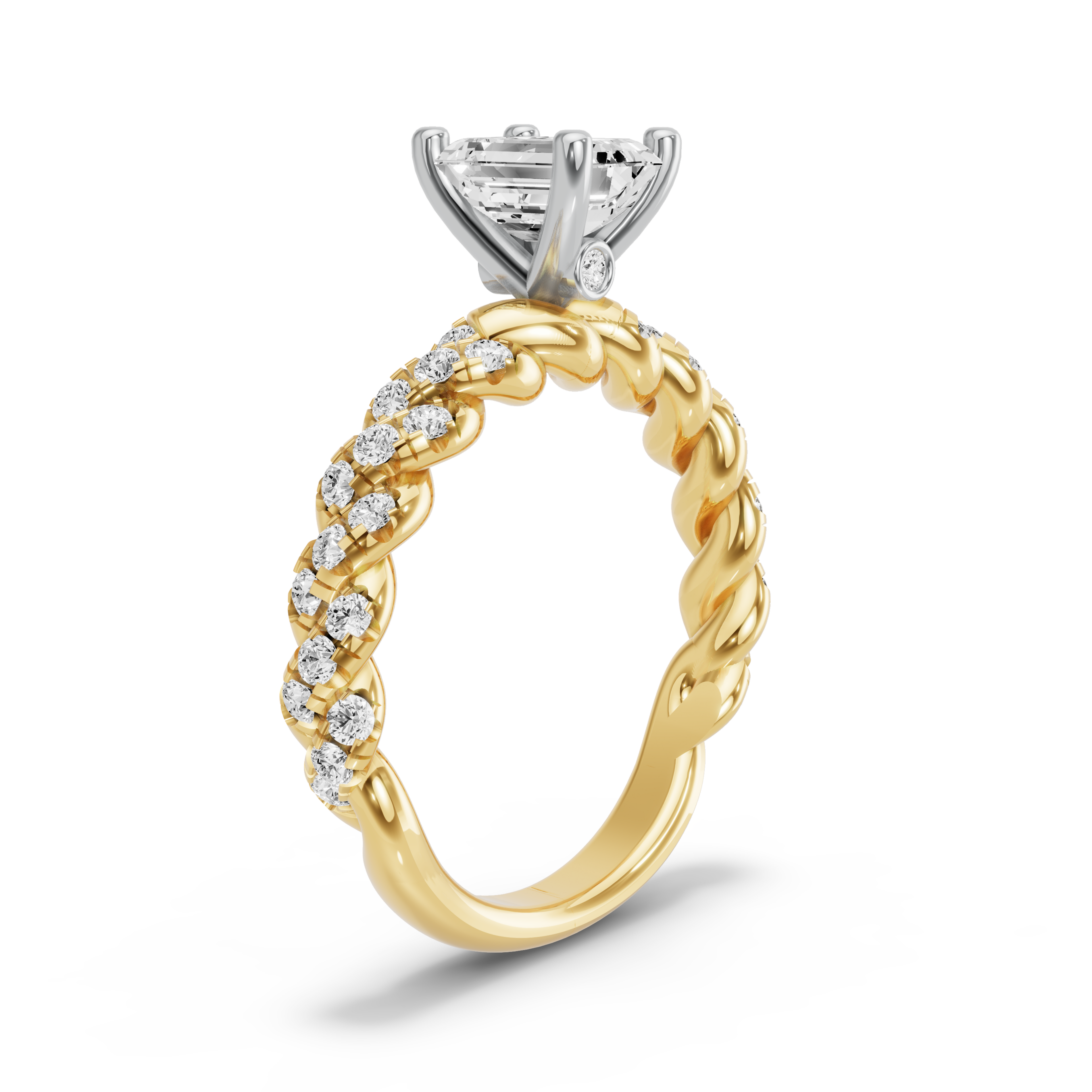 Image for Emerald Surprise diamond Ring with Twist Pave band in 14K Two Tone Yellow Gold