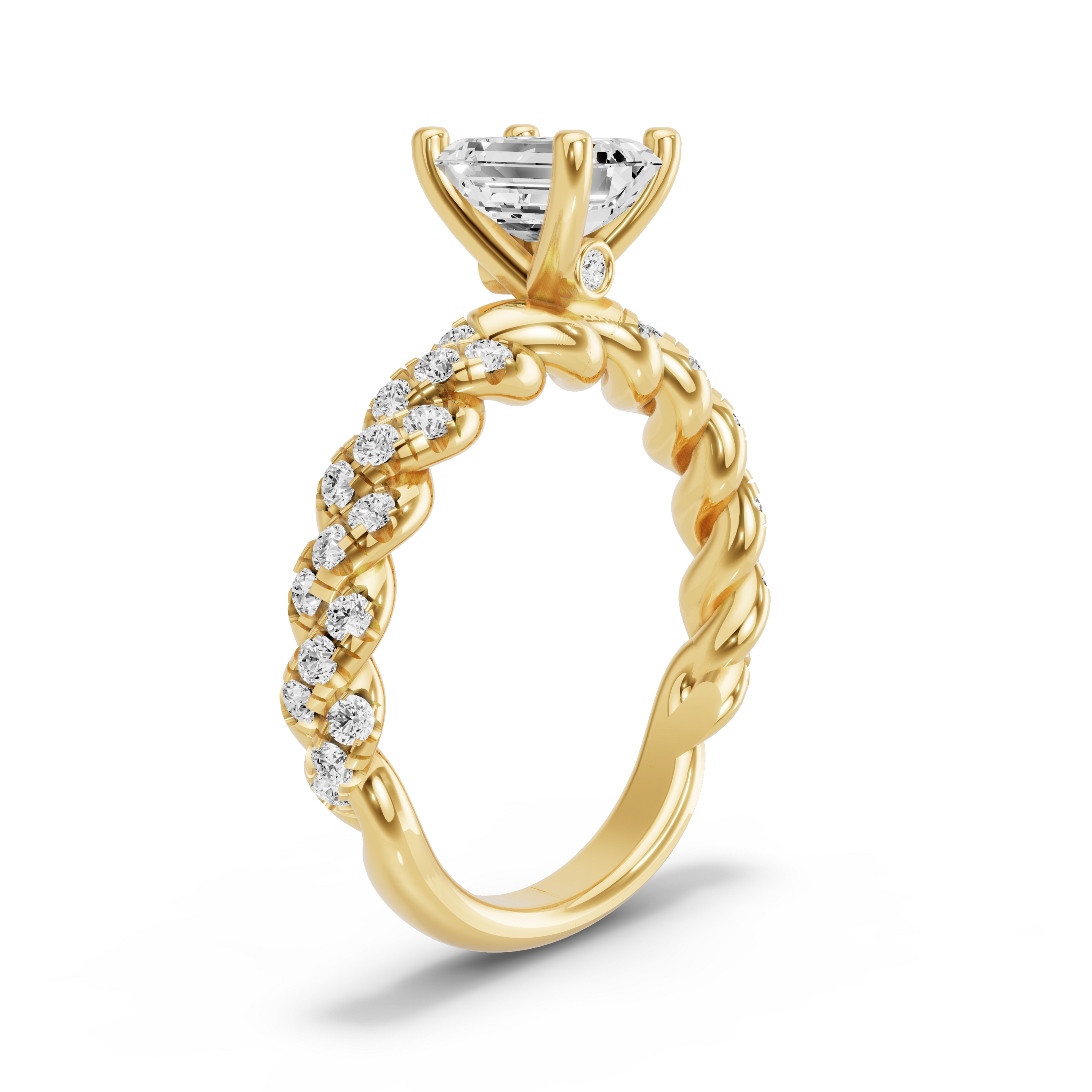Image for Emerald Surprise diamond Ring with Twist Pave band in 10K Yellow Gold