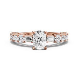 Image for Cushion Surprise diamond Ring with Alternating Baguette band in 18K Rose Gold