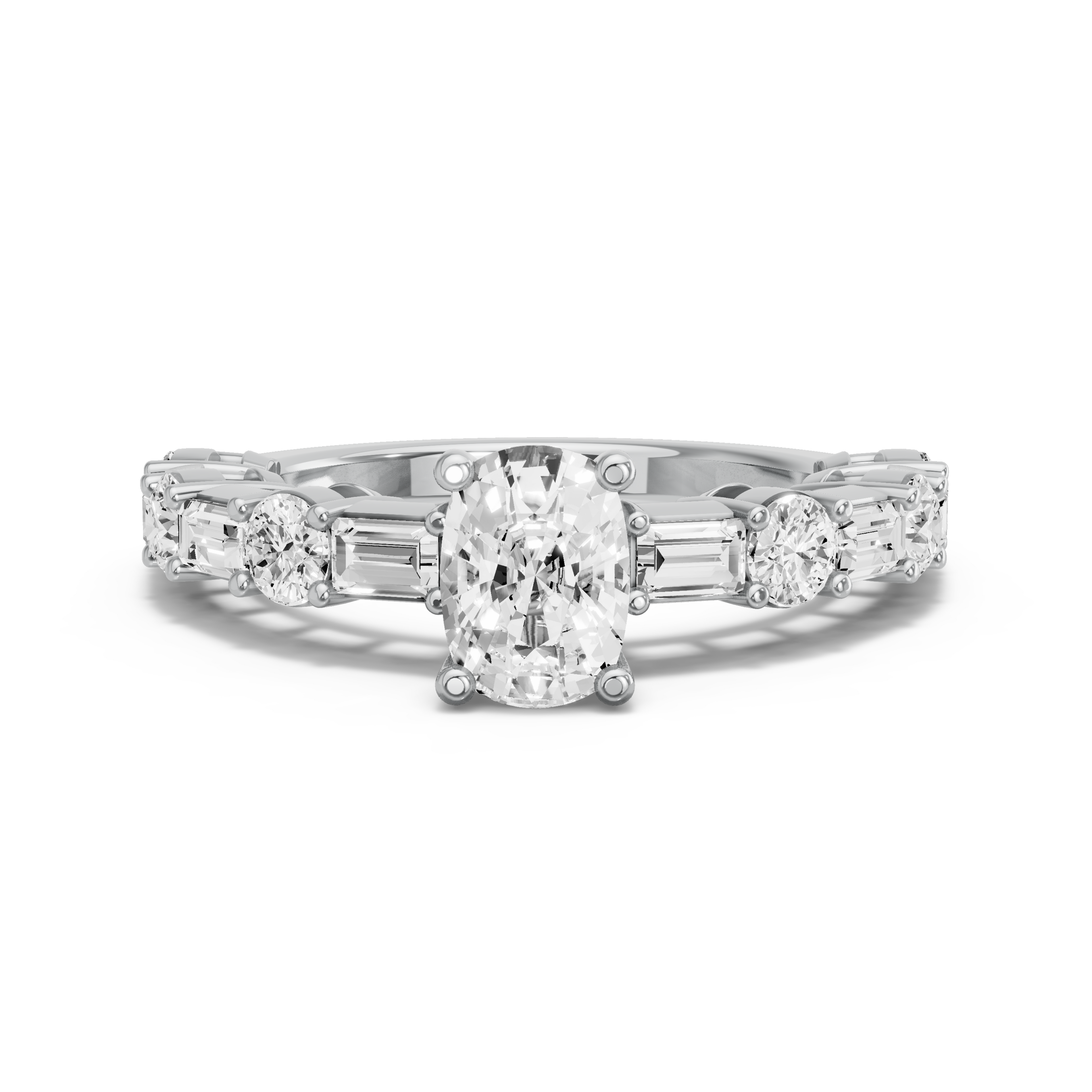 Image for Cushion Surprise diamond Ring with Alternating Baguette band in 10K White Gold