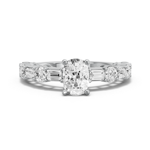 Image for Cushion Surprise diamond Ring with Alternating Baguette band in 18K White Gold