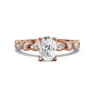 Image for Cushion Surprise diamond Ring with Alternating Marquise band in 10K Rose Gold