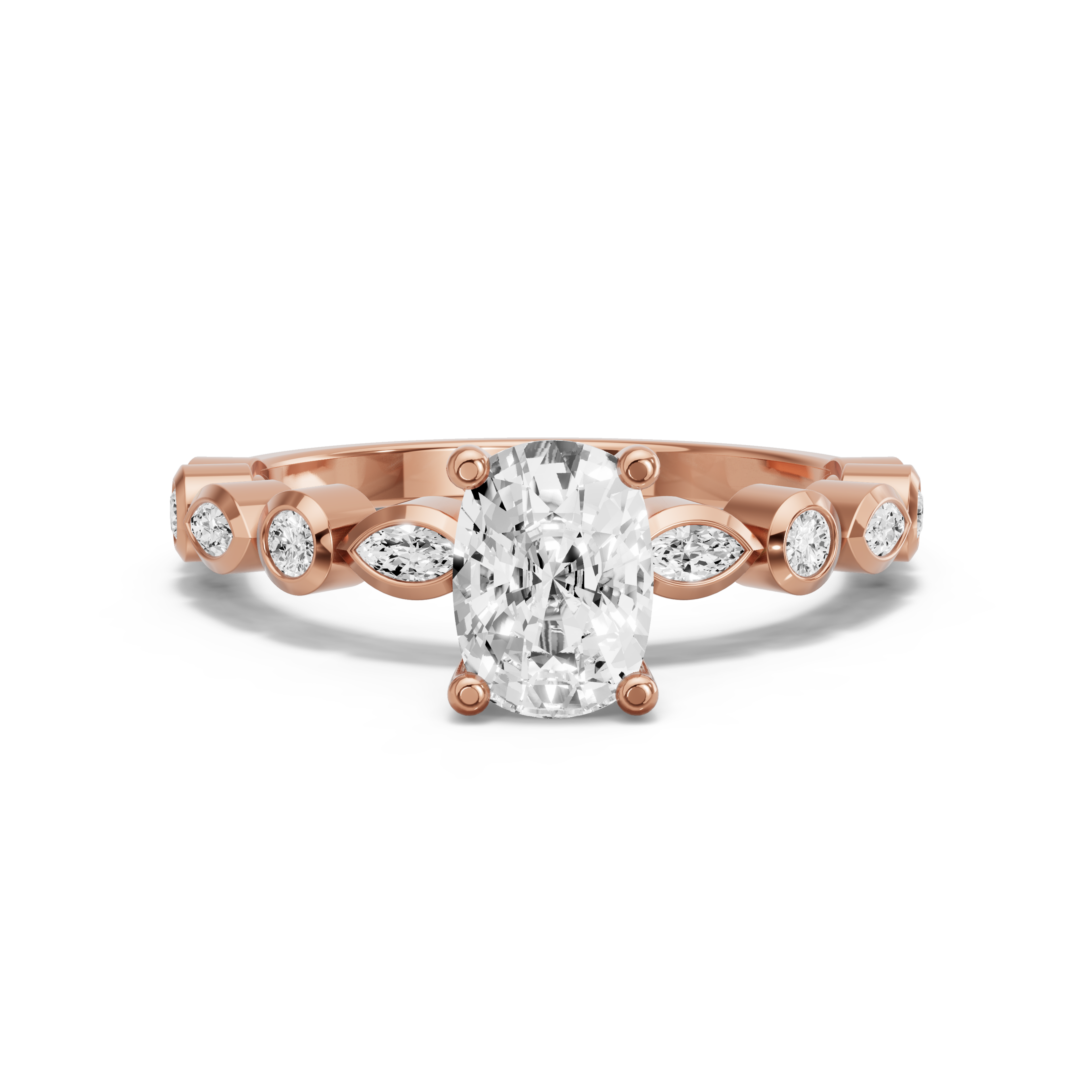 Image for Cushion Surprise diamond Ring with Alternating Marquise band in 14K Rose Gold