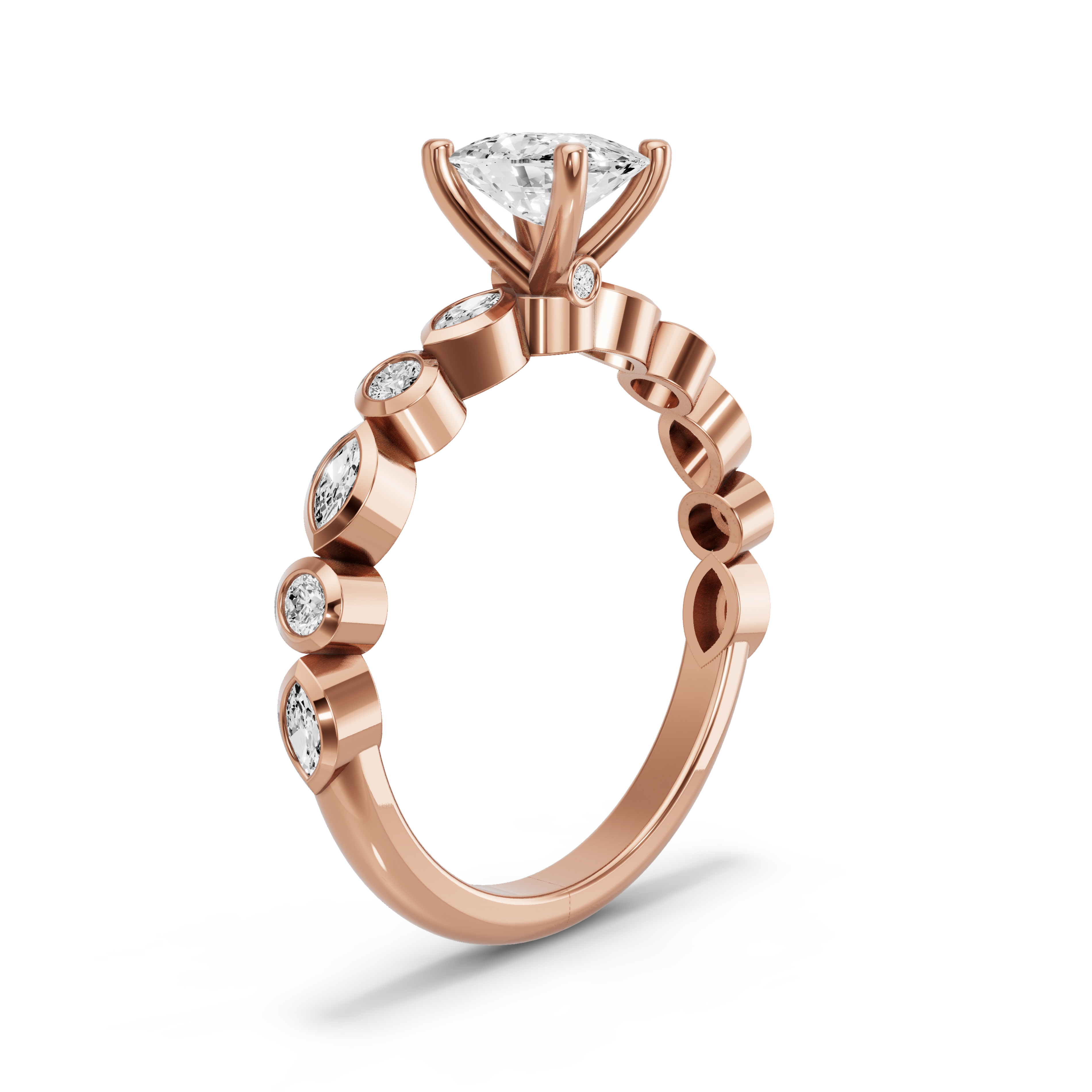 Image for Cushion Surprise diamond Ring with Alternating Marquise band in 18K Rose Gold