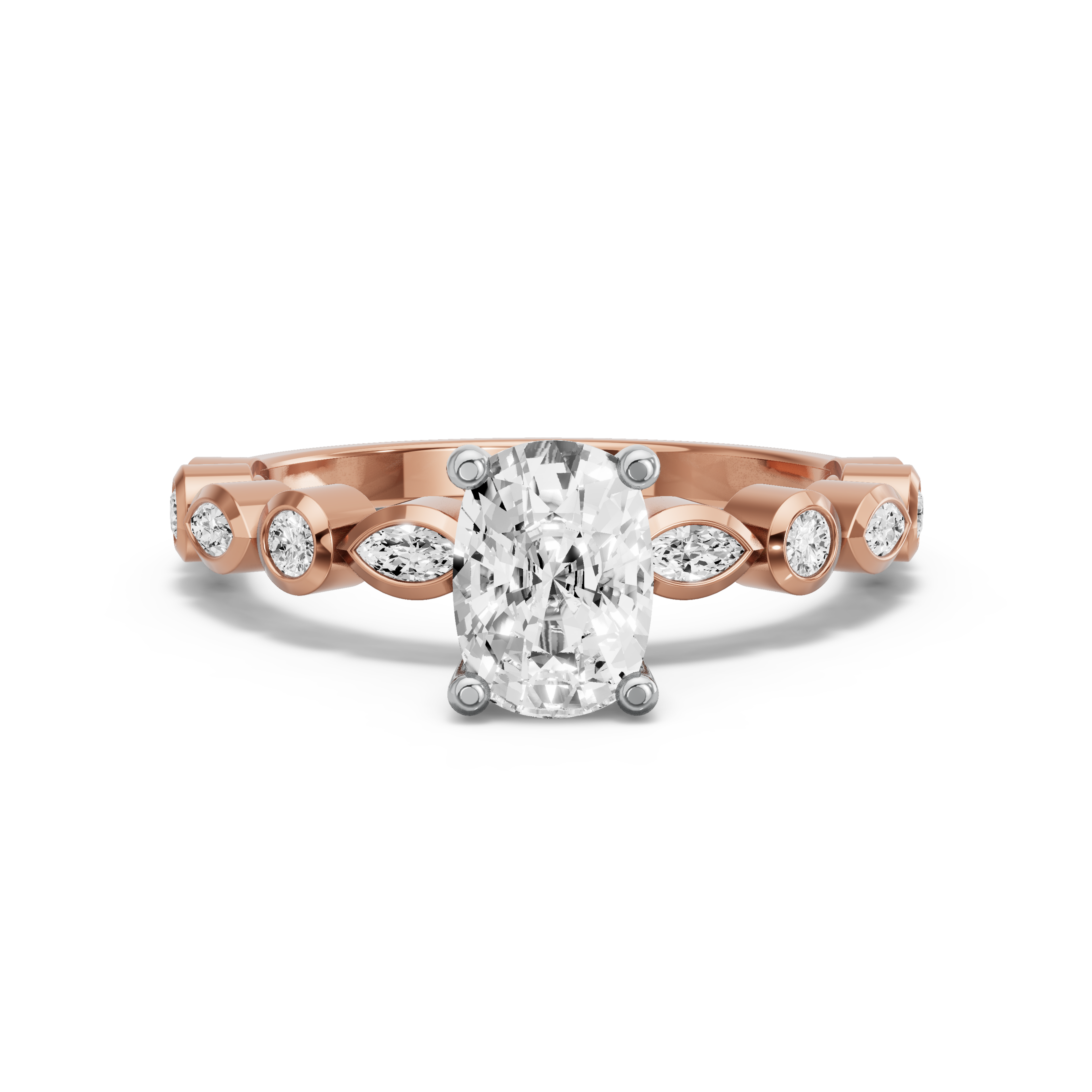 Image for Cushion Surprise diamond Ring with Alternating Marquise band in 14K Two Tone Rose Gold