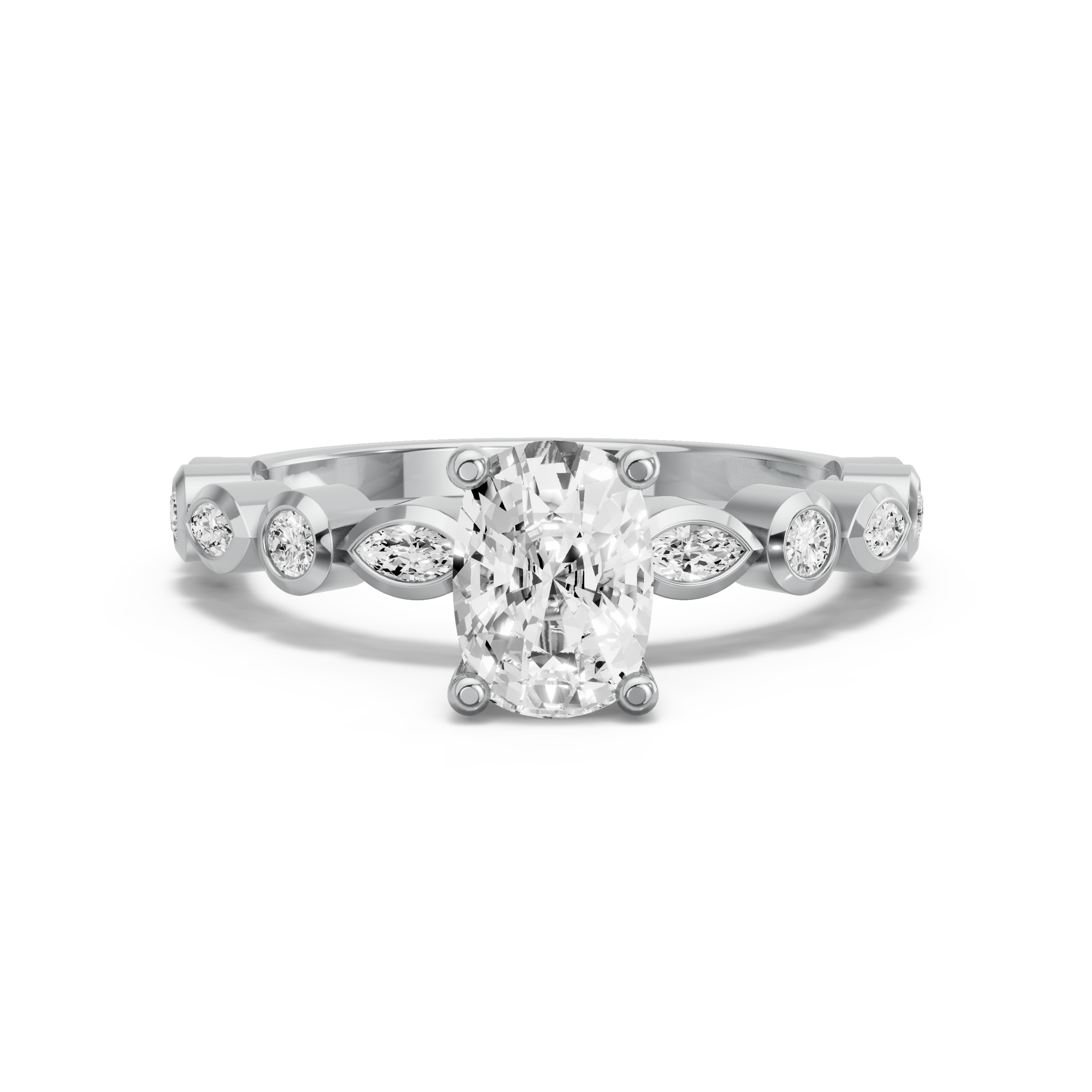 Image for Cushion Surprise diamond Ring with Alternating Marquise band in 10K White Gold